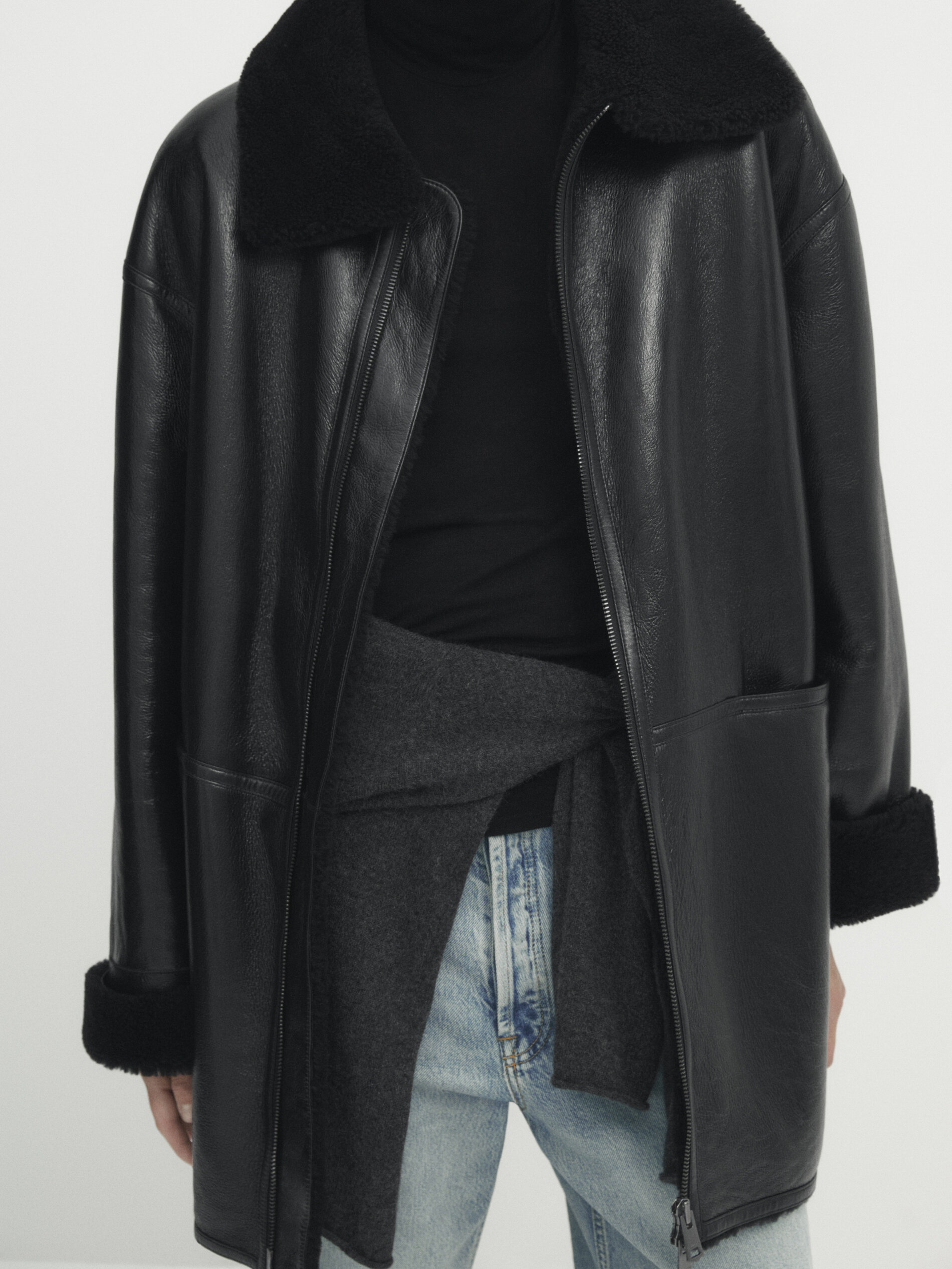 Black mouton coat with zip Black Skirts Massimo Dutti