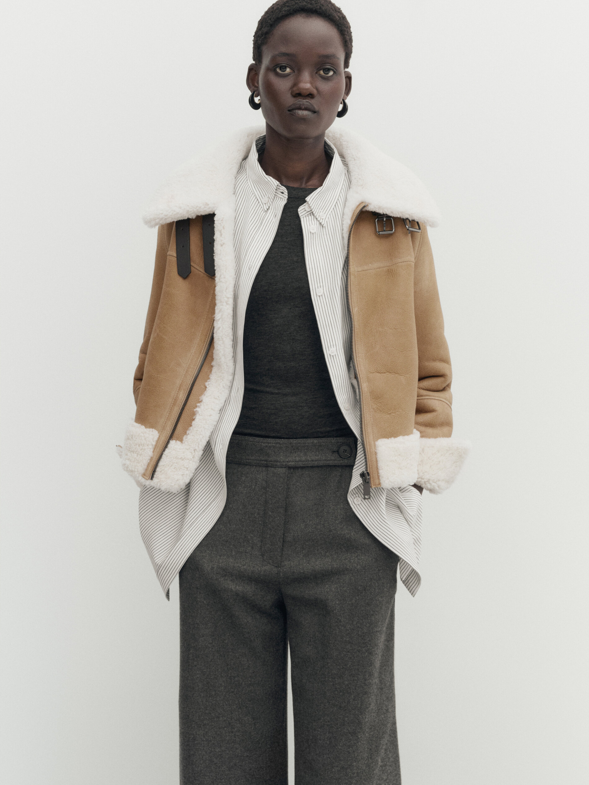 Mouton leather aviator jacket