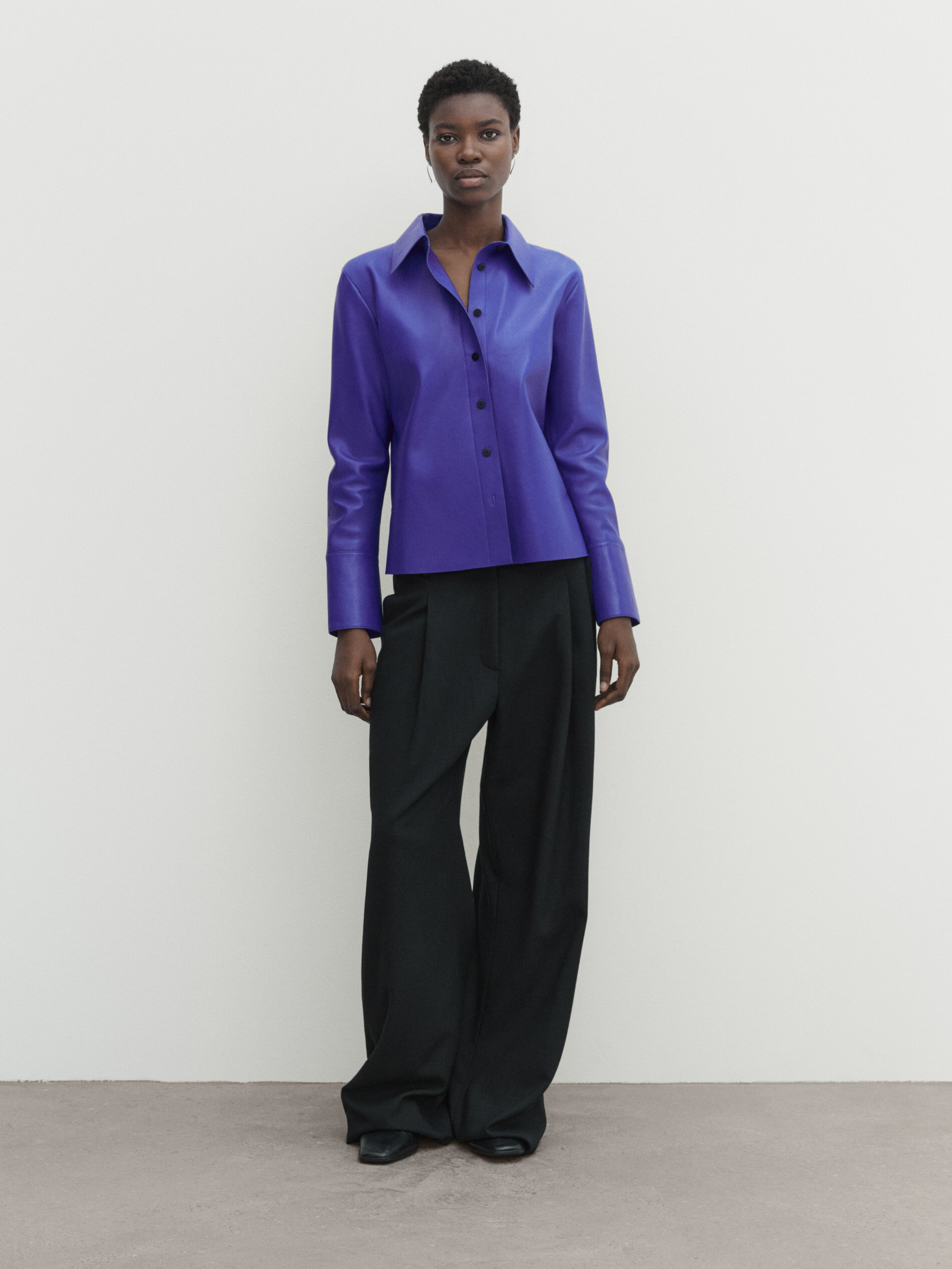 Nappa leather shirt Electric Blue Skirts Massimo Dutti