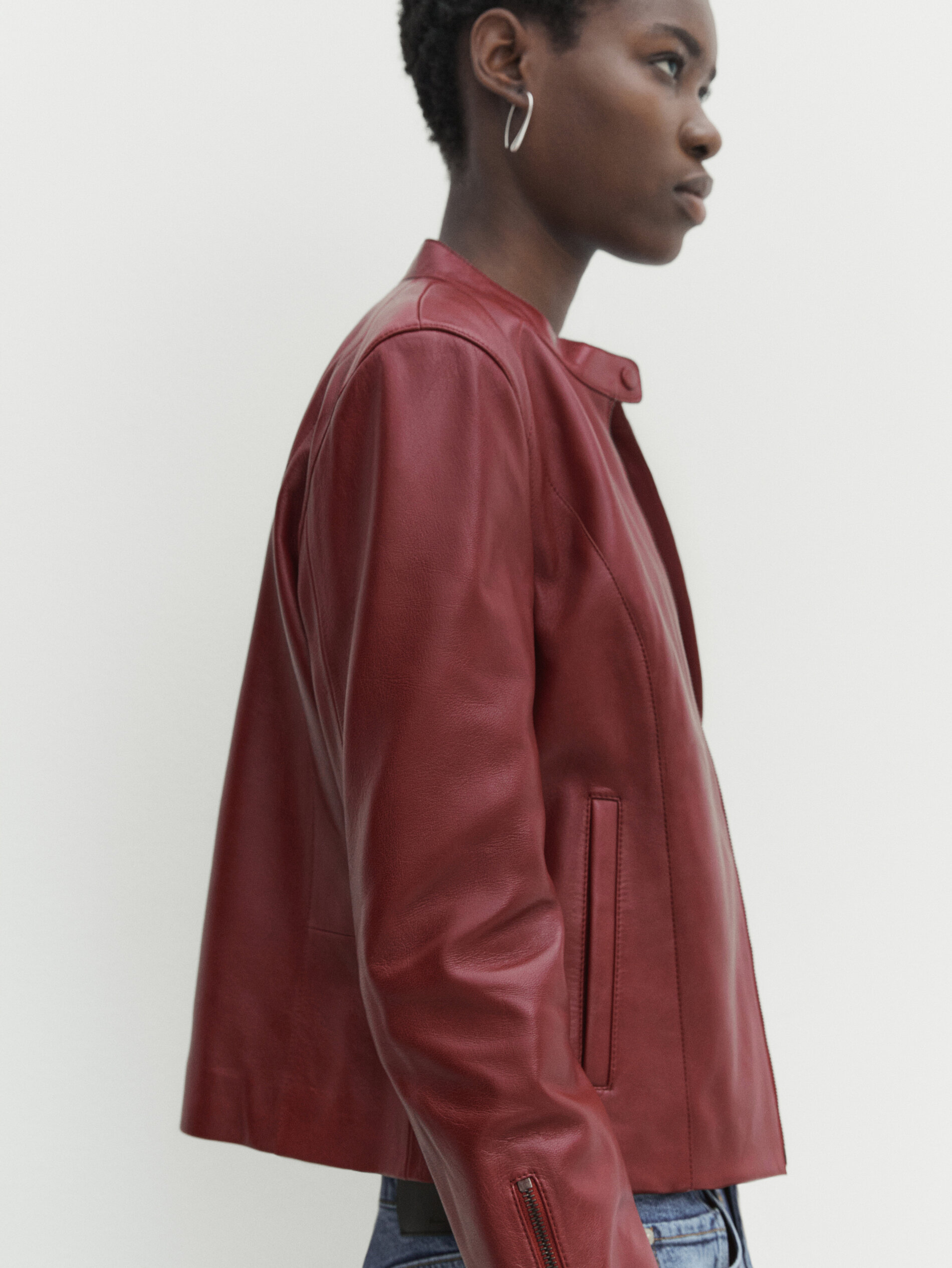 Dark pink leather jacket online