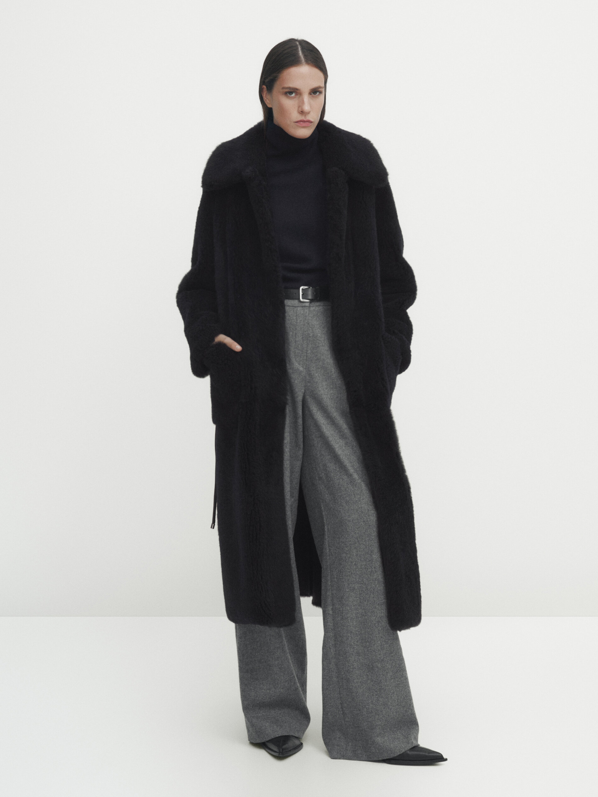 Navy blue reversible mouton coat with drawstring Blue Skirts
