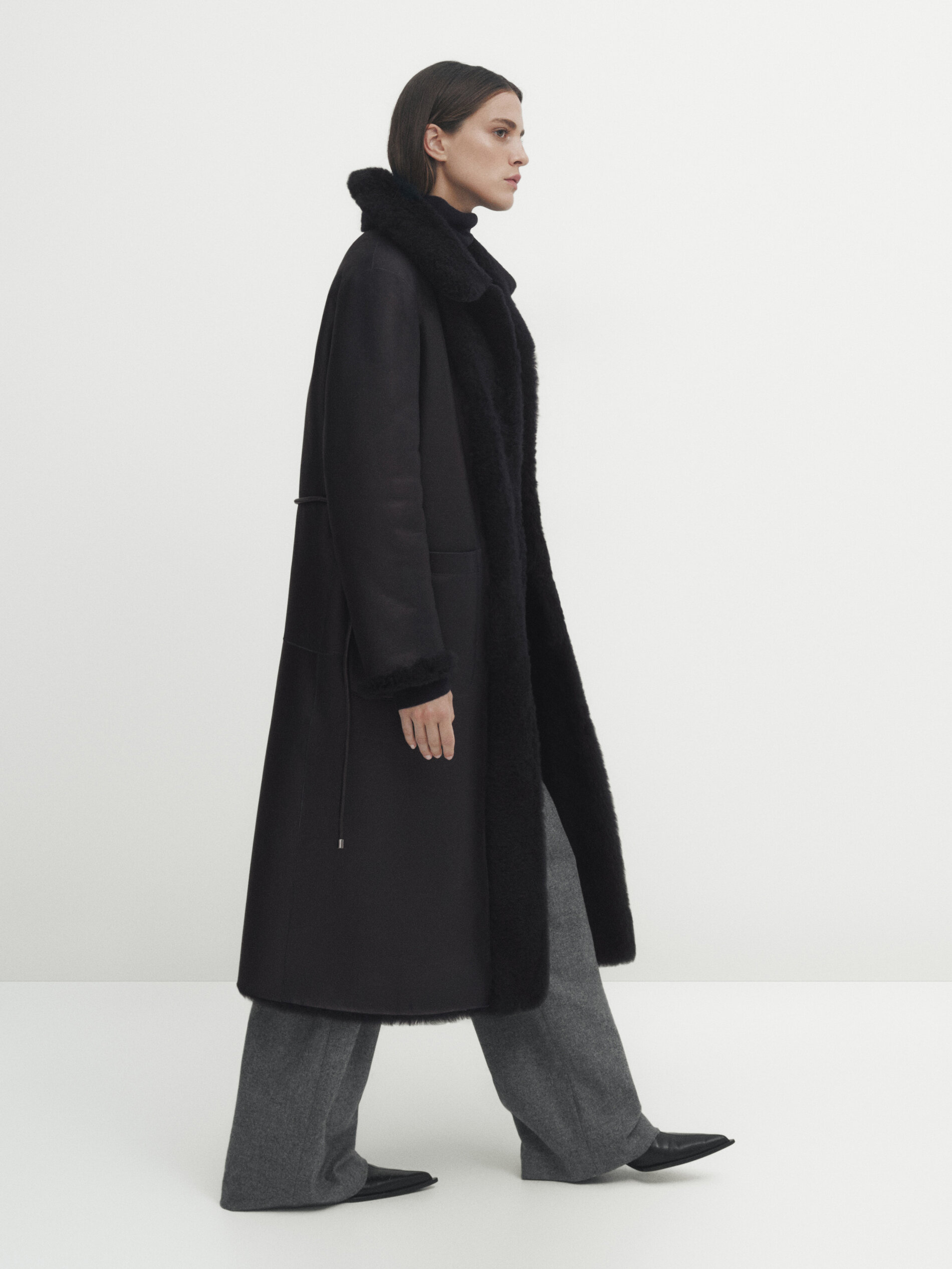 Navy blue reversible mouton coat with drawstring Blue Skirts