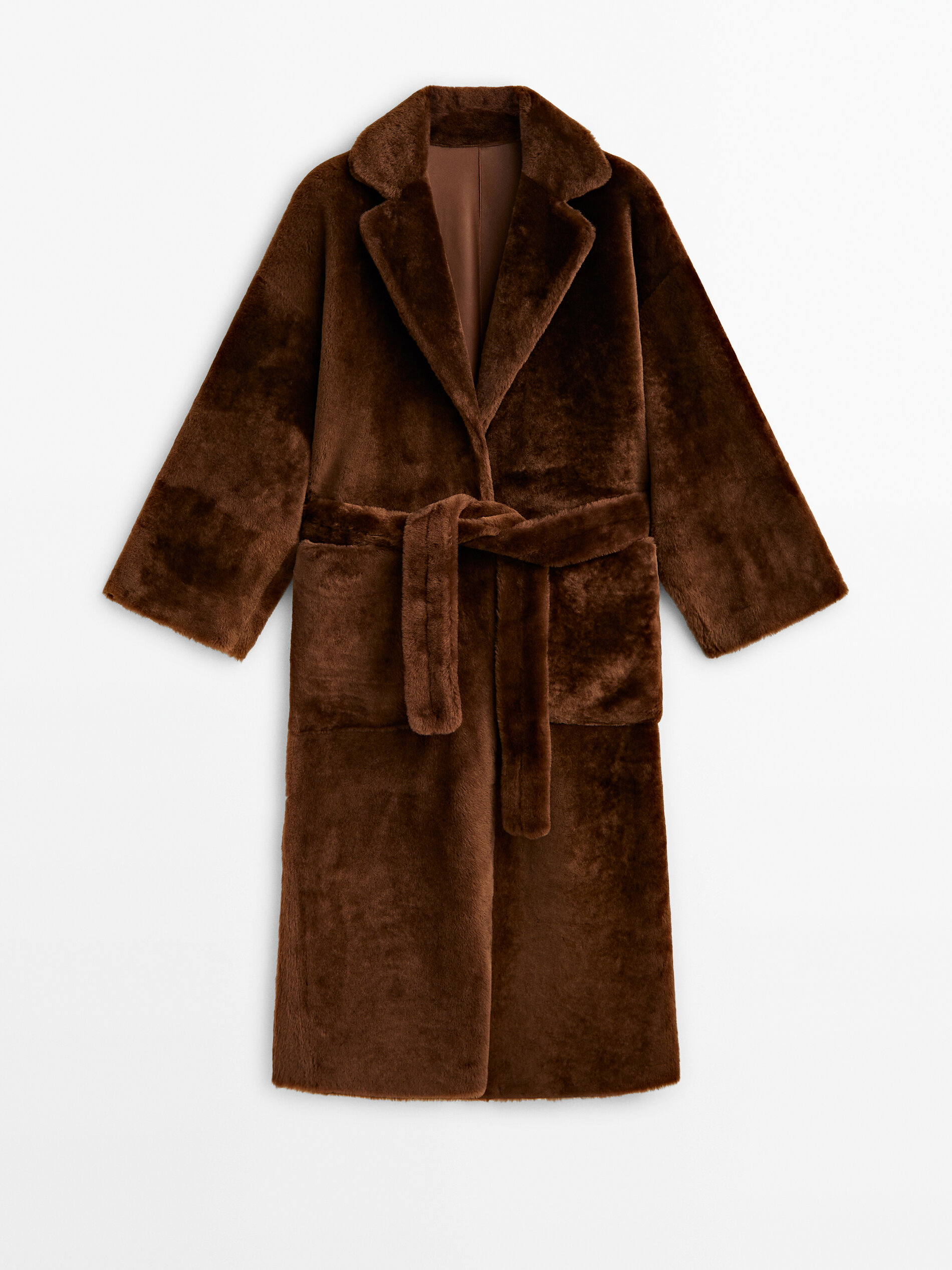 Reversible mouton coat with belt · Brown · Coats And Jackets