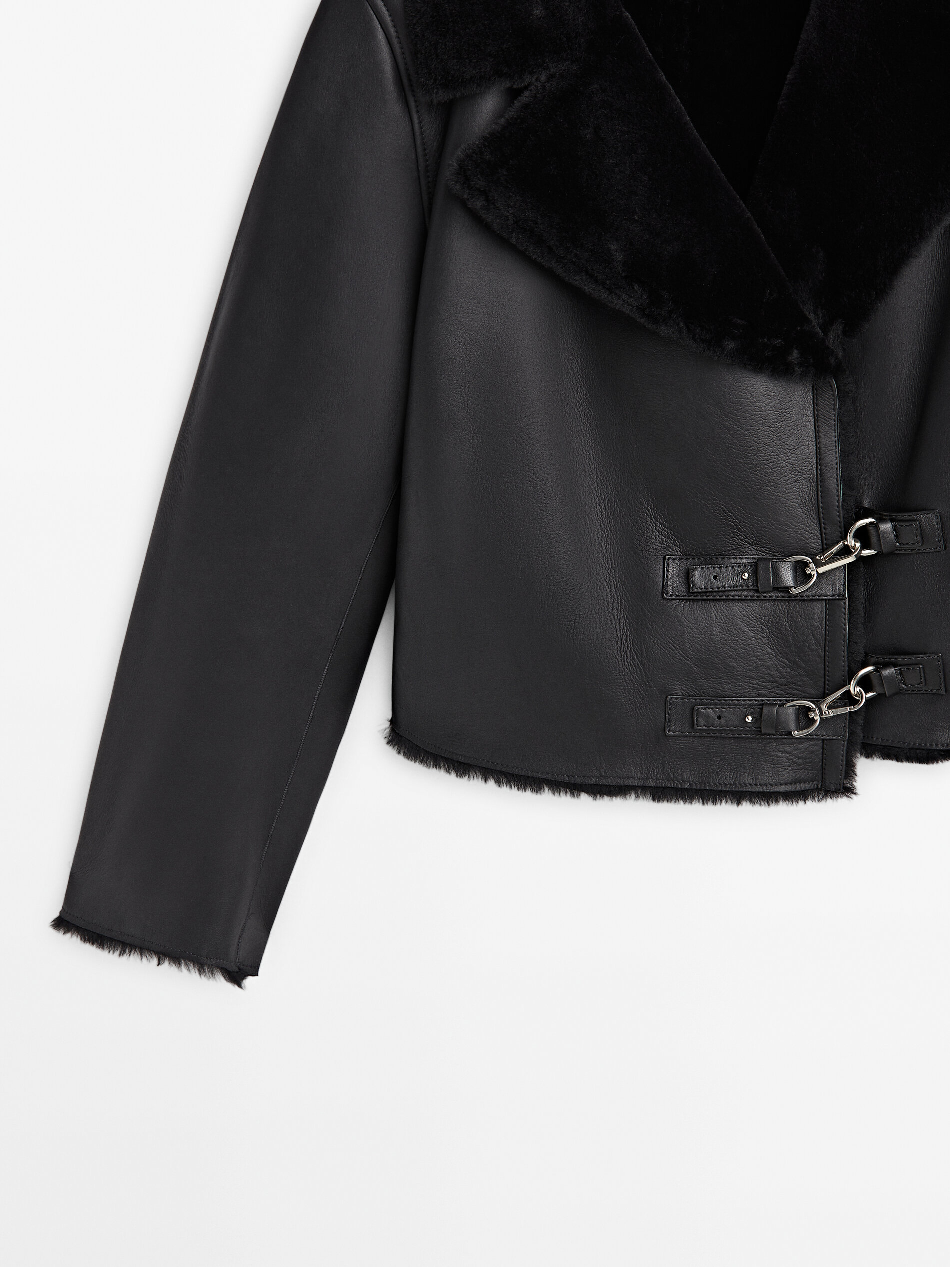 Leather mouton jacket with furskin detail · Black · Skirts
