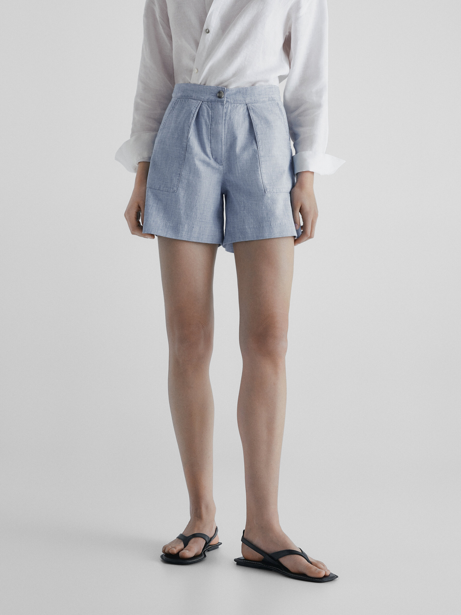 Cotton denim Bermuda shorts with elasticated waistband Light