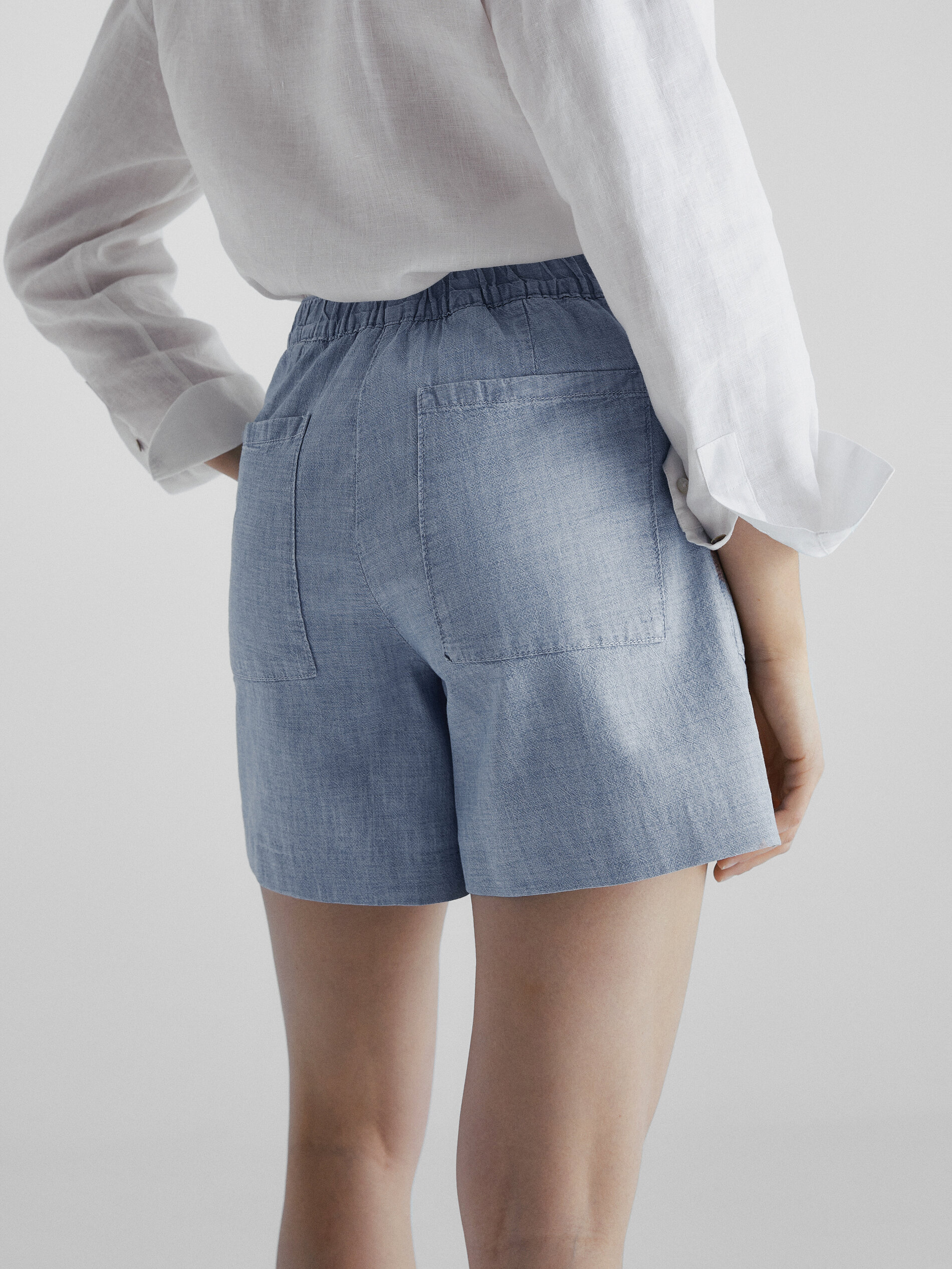 Cotton denim Bermuda shorts with elasticated waistband Light