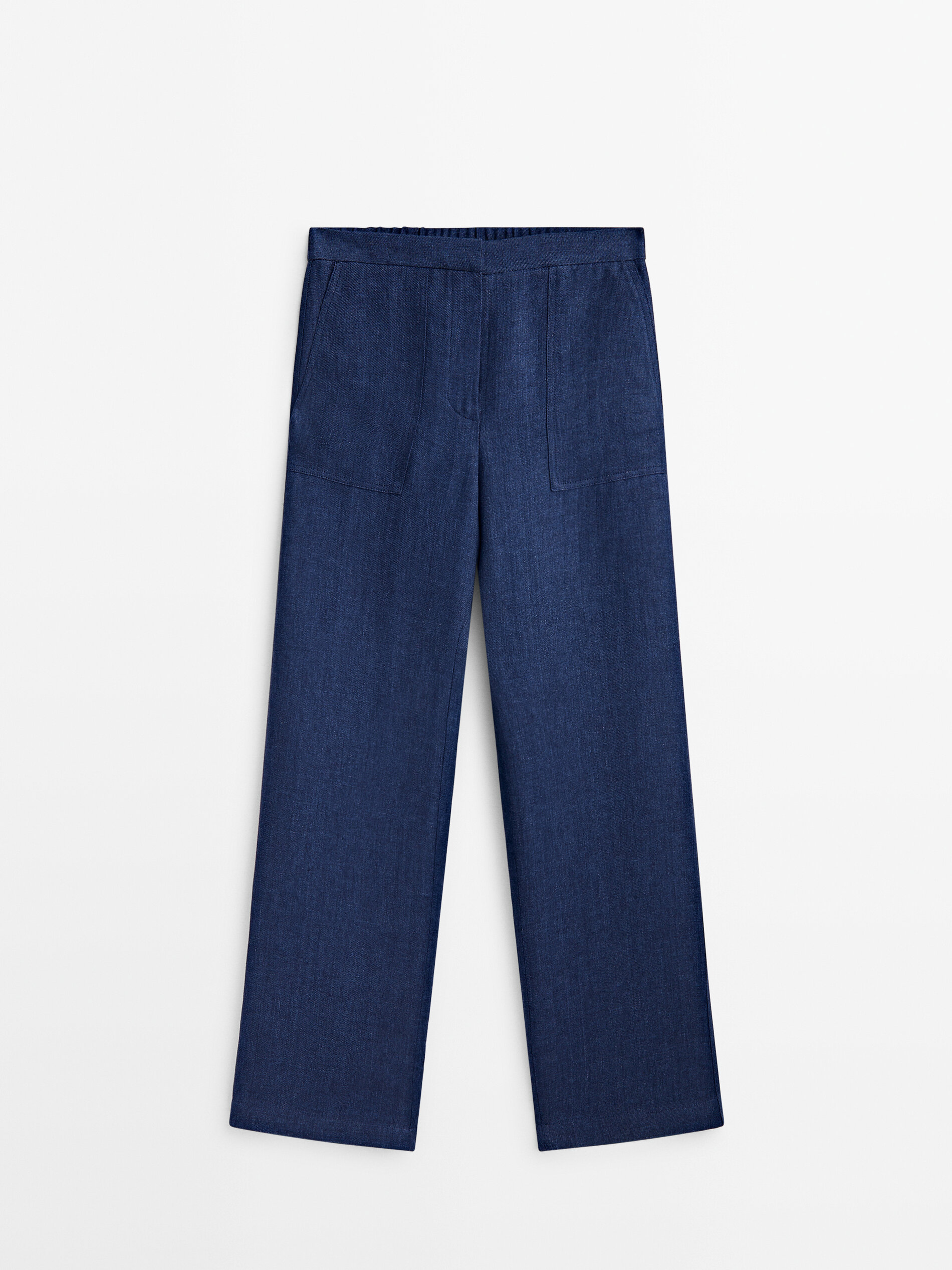 Denim effect linen co ordinated trousers Navy Blue Dressy