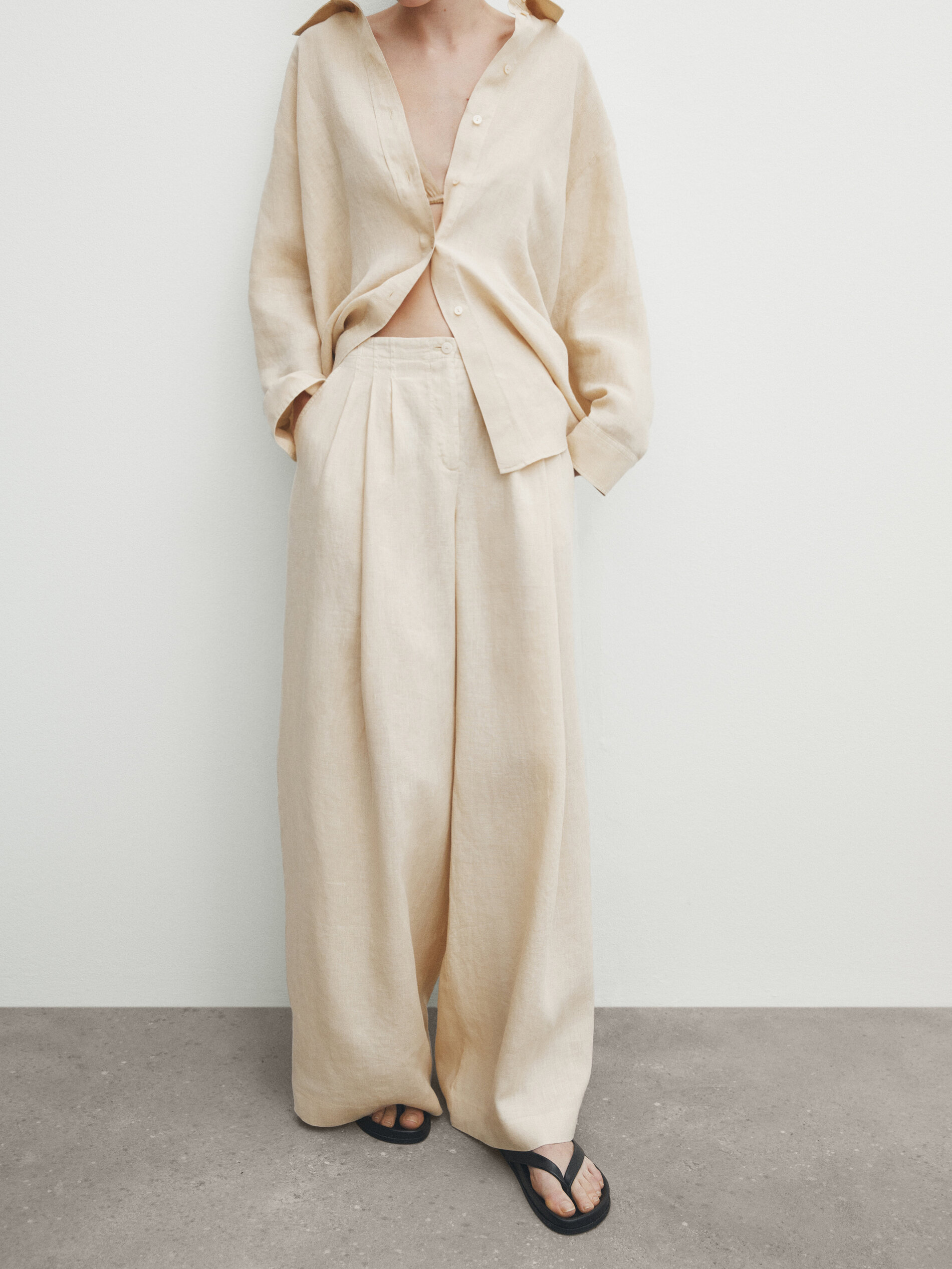 100 linen darted co ordinated trousers Beige Dressy Massimo