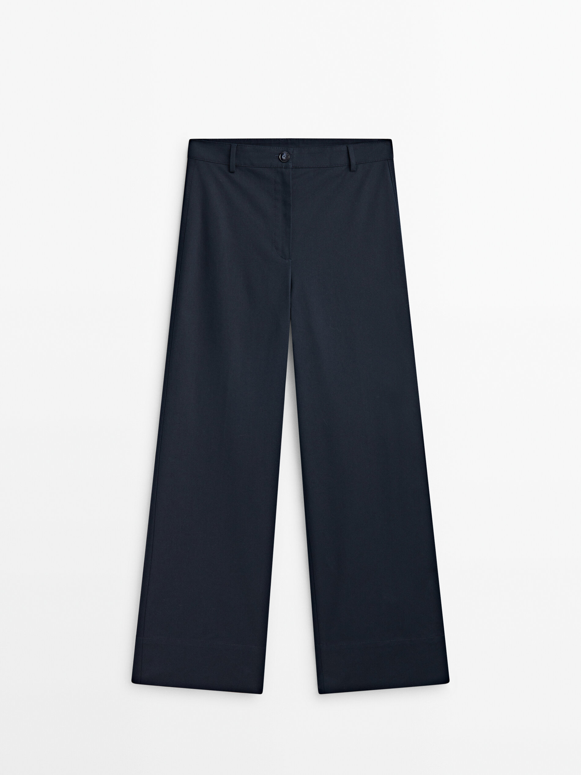 Cotton blend full length straight fit trousers