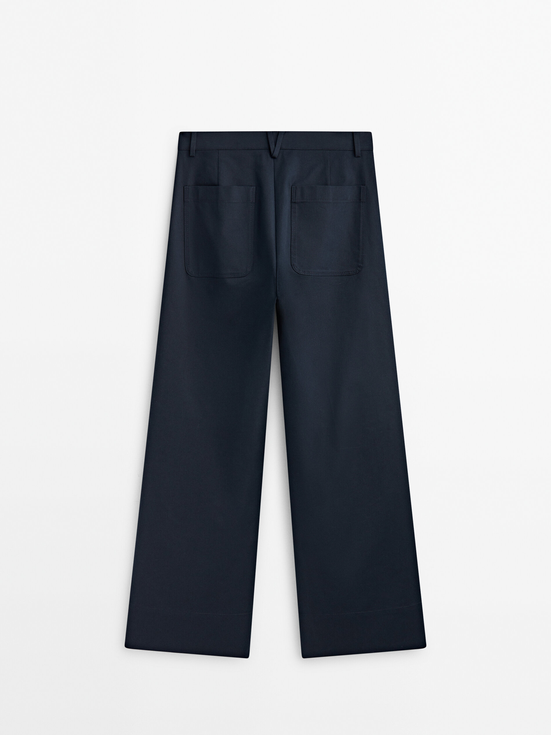 Cotton blend full length straight fit trousers