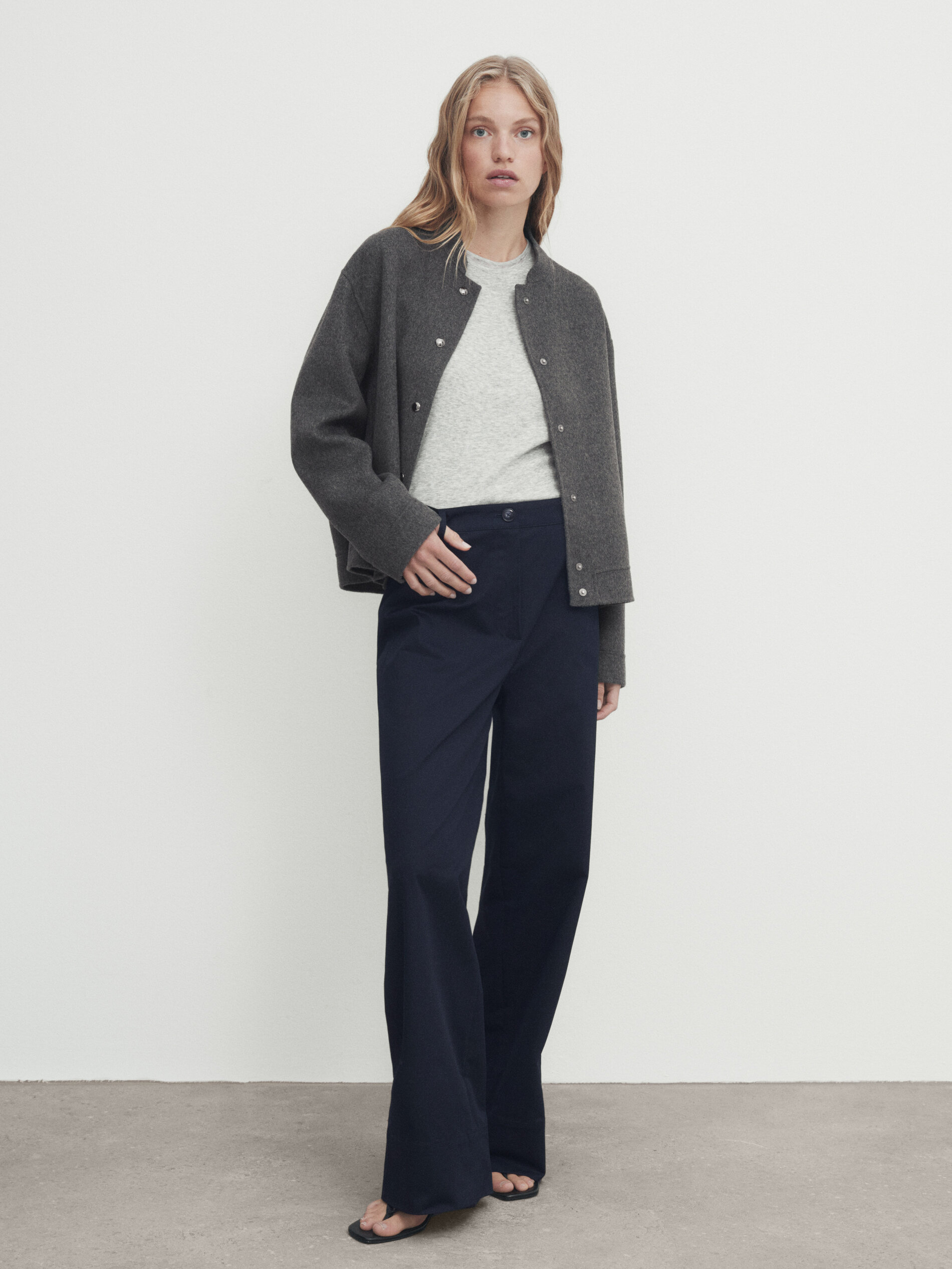 Cotton blend full length straight fit trousers