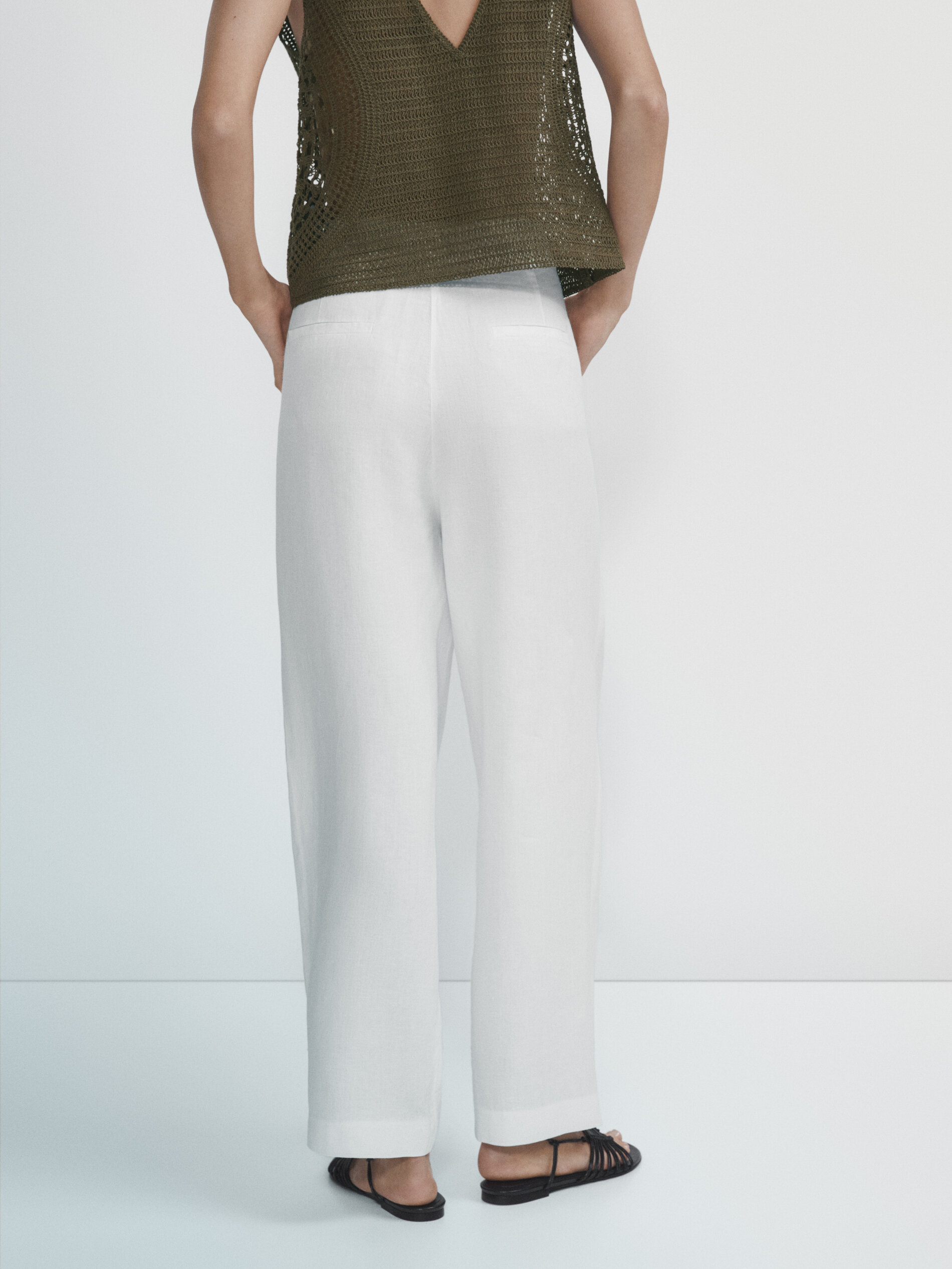 Linen blend trousers with double dart detail