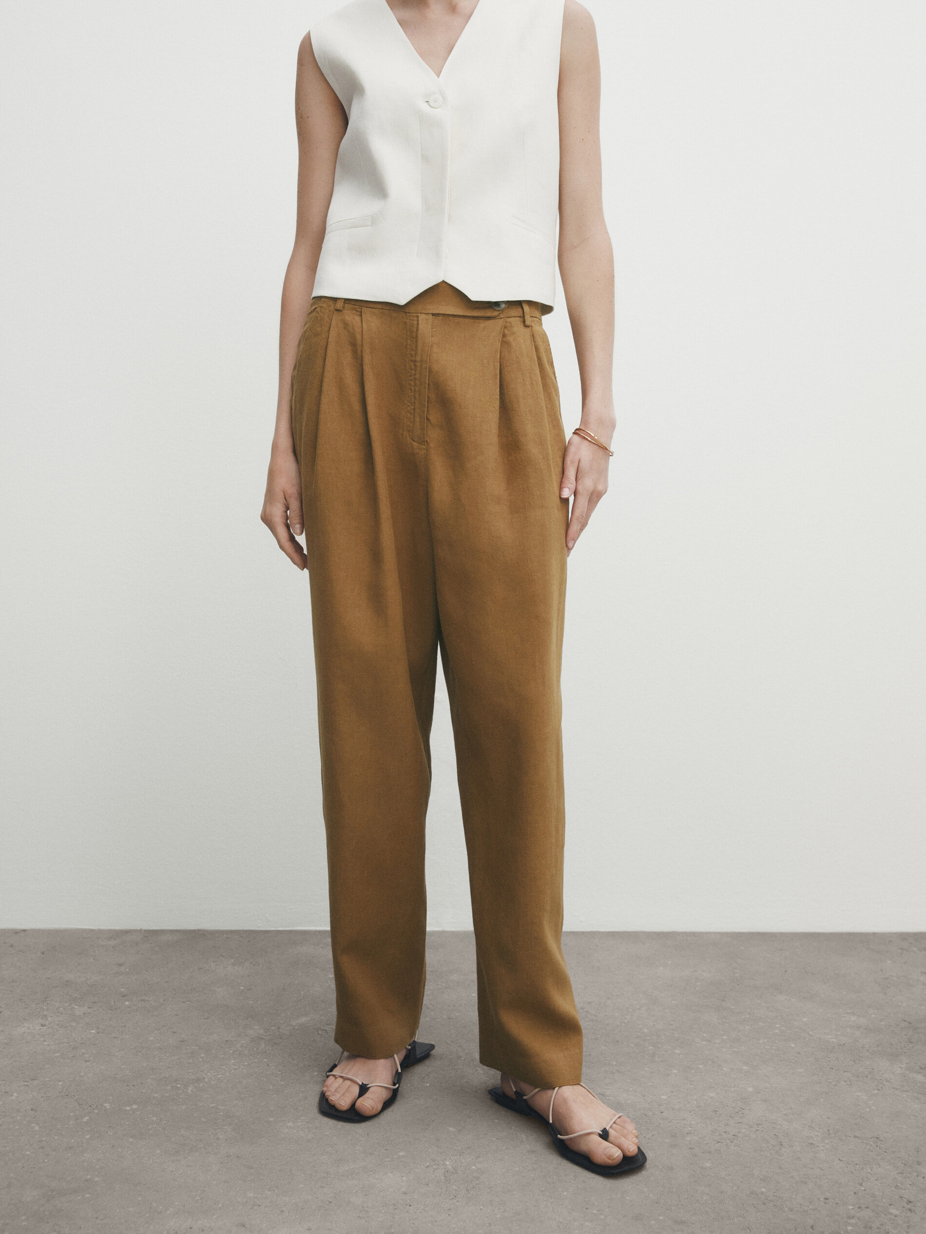 Cropped 100% linen trousers with pockets · Green, Orange, Sand · Dressy | Massimo  Dutti