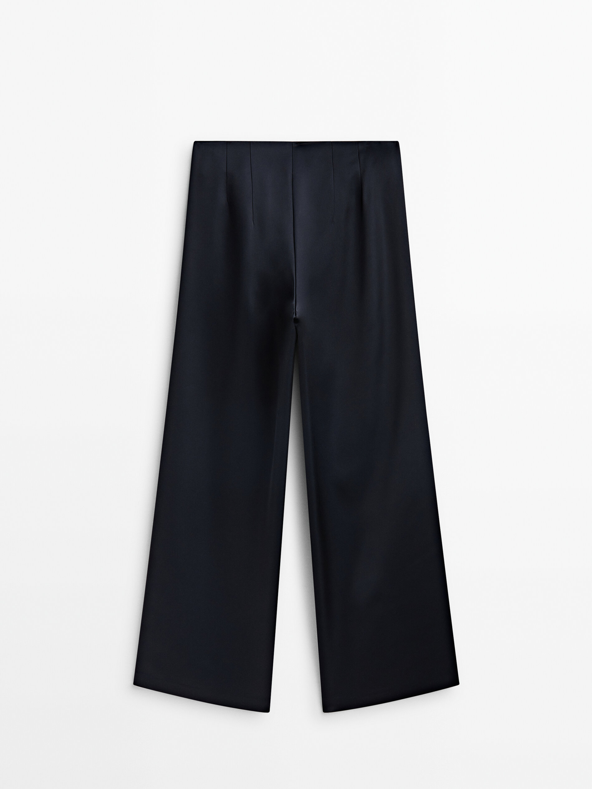 Straight navy blue satin trousers Navy Blue Dressy Massimo Dutti