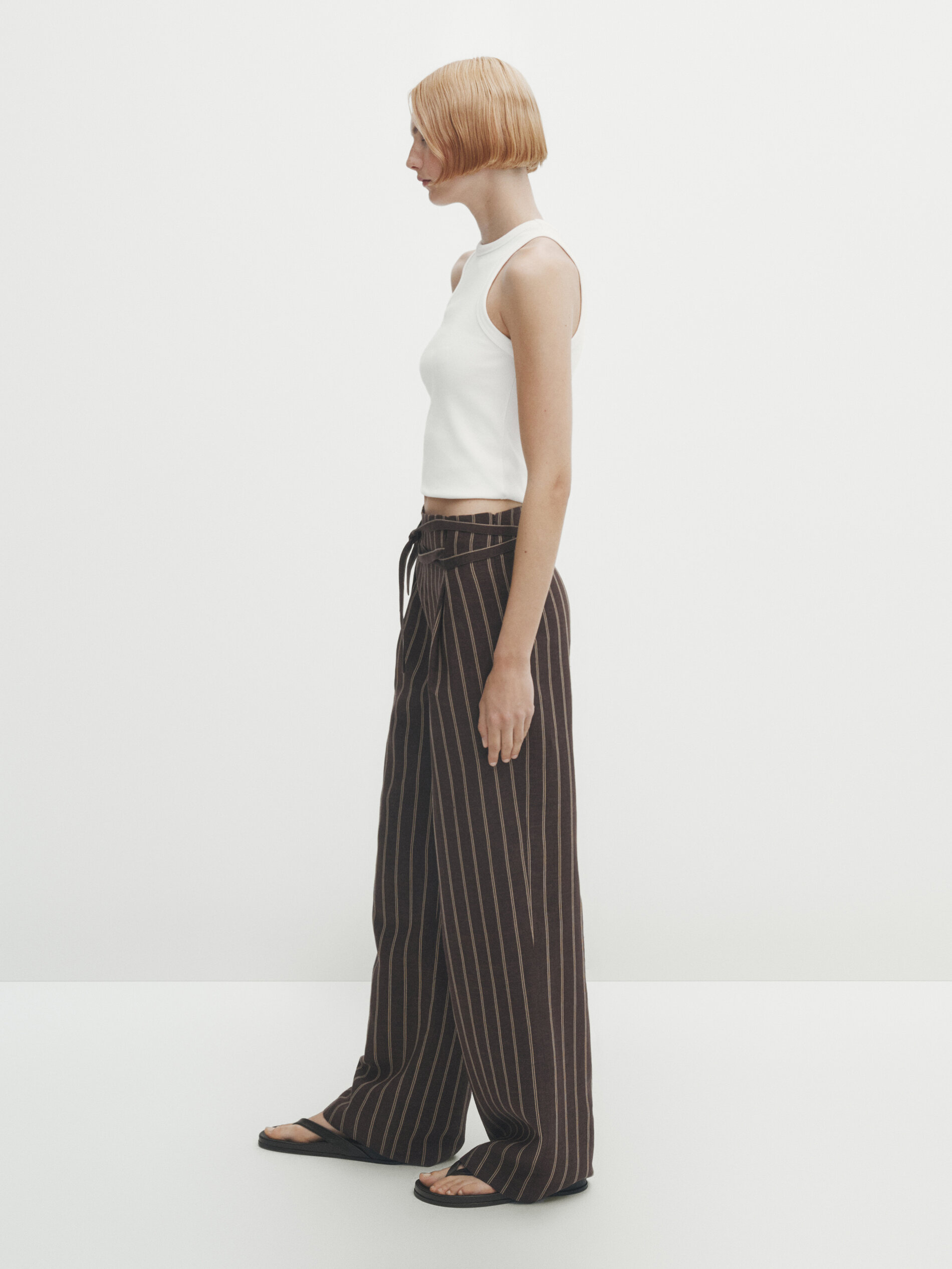 Striped online tie pants