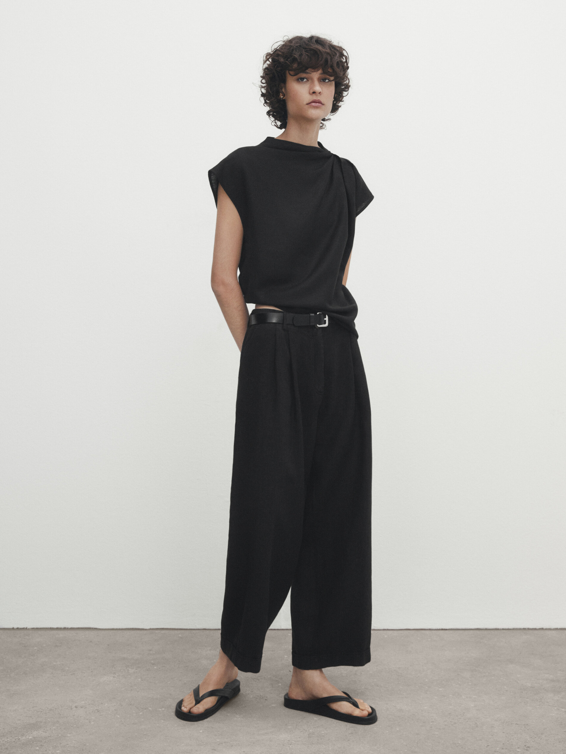 Linen-blend trousers - Black - Ladies | H&M SG