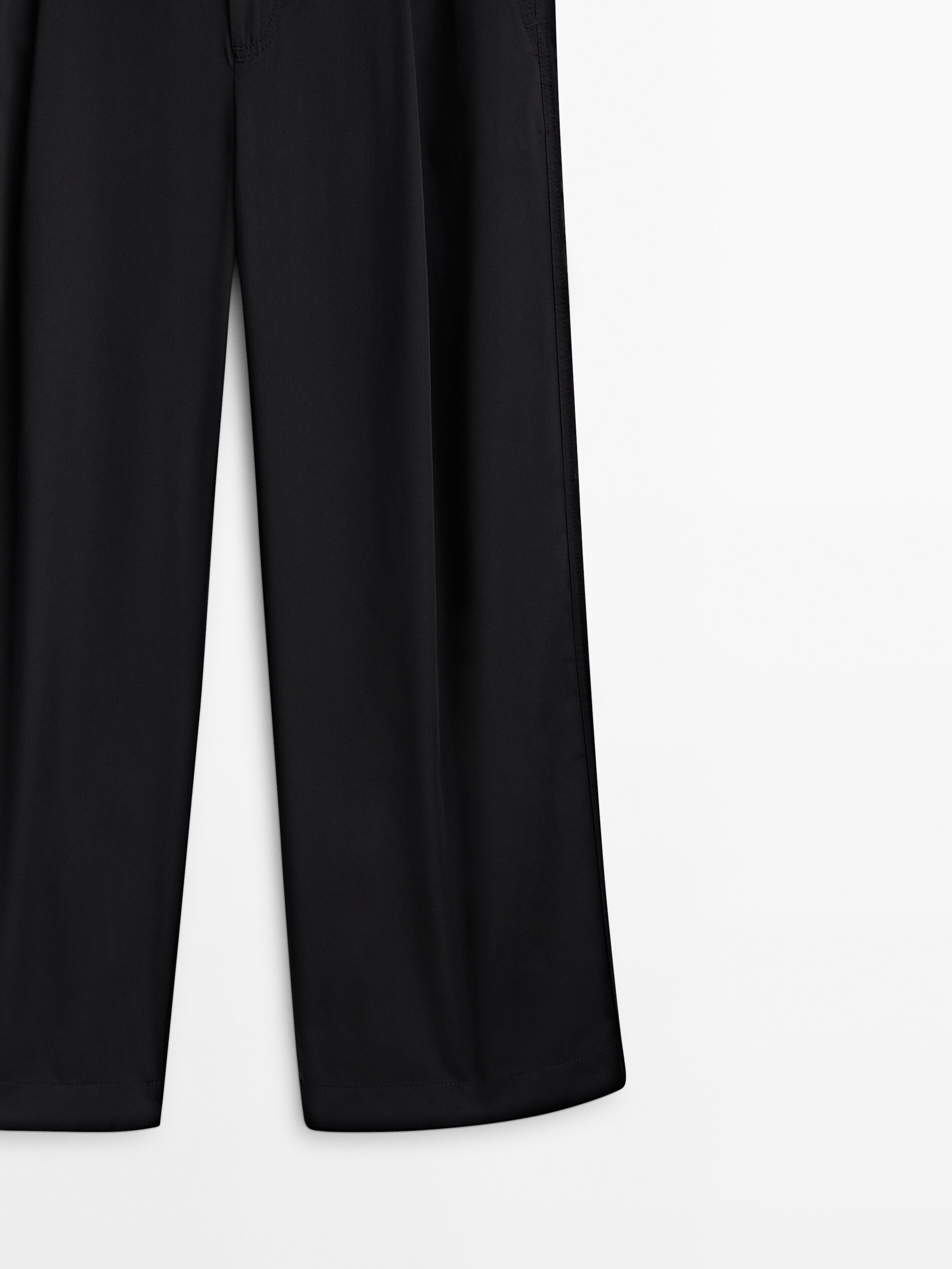 Wide leg poplin trousers with darts Black Pale Green Sand