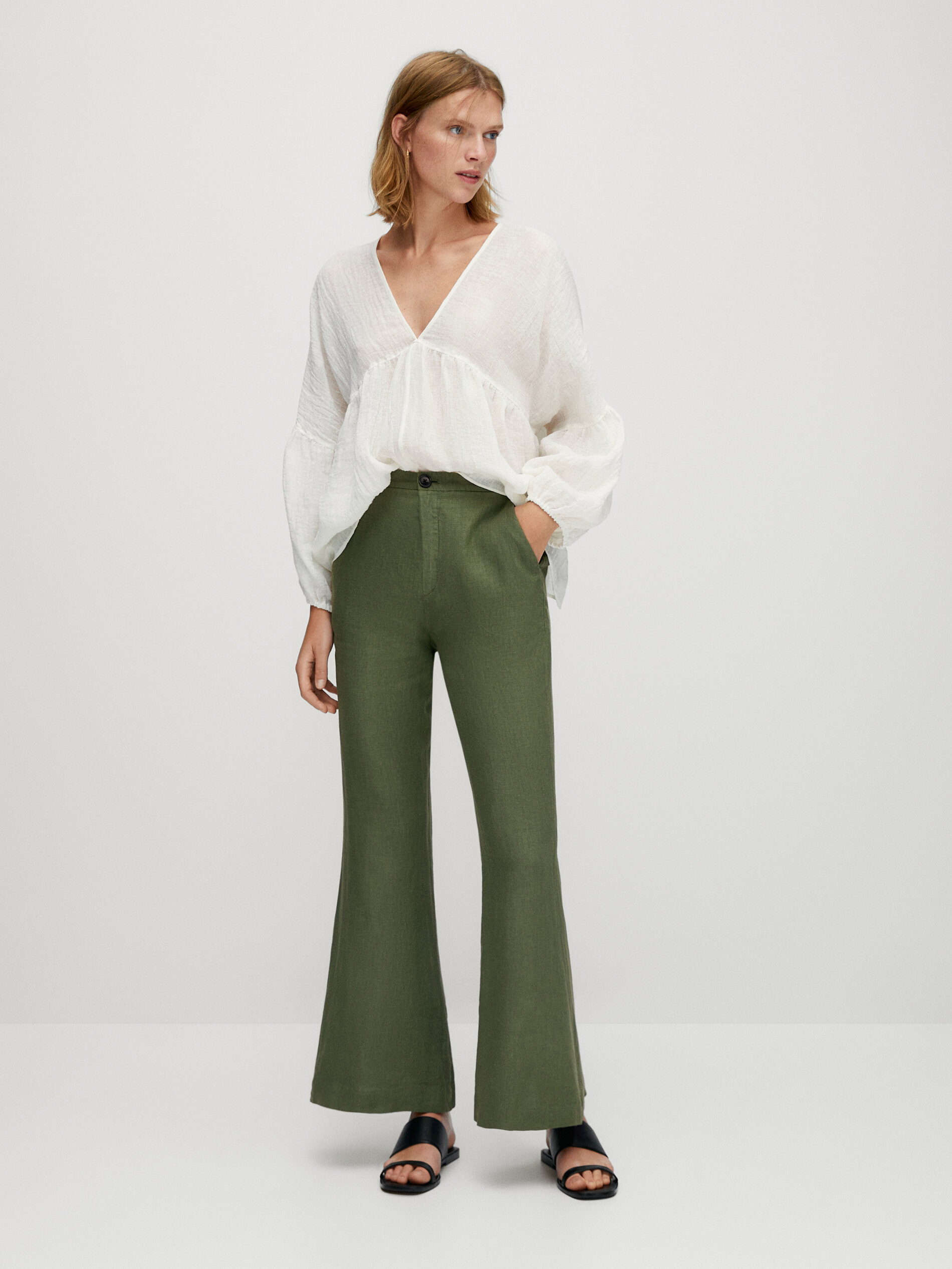 Pantalones lino mujer massimo dutti clearance