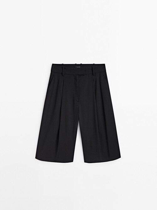 Cool wool blend darted long Bermuda shorts · Black · Dressy | Massimo Dutti