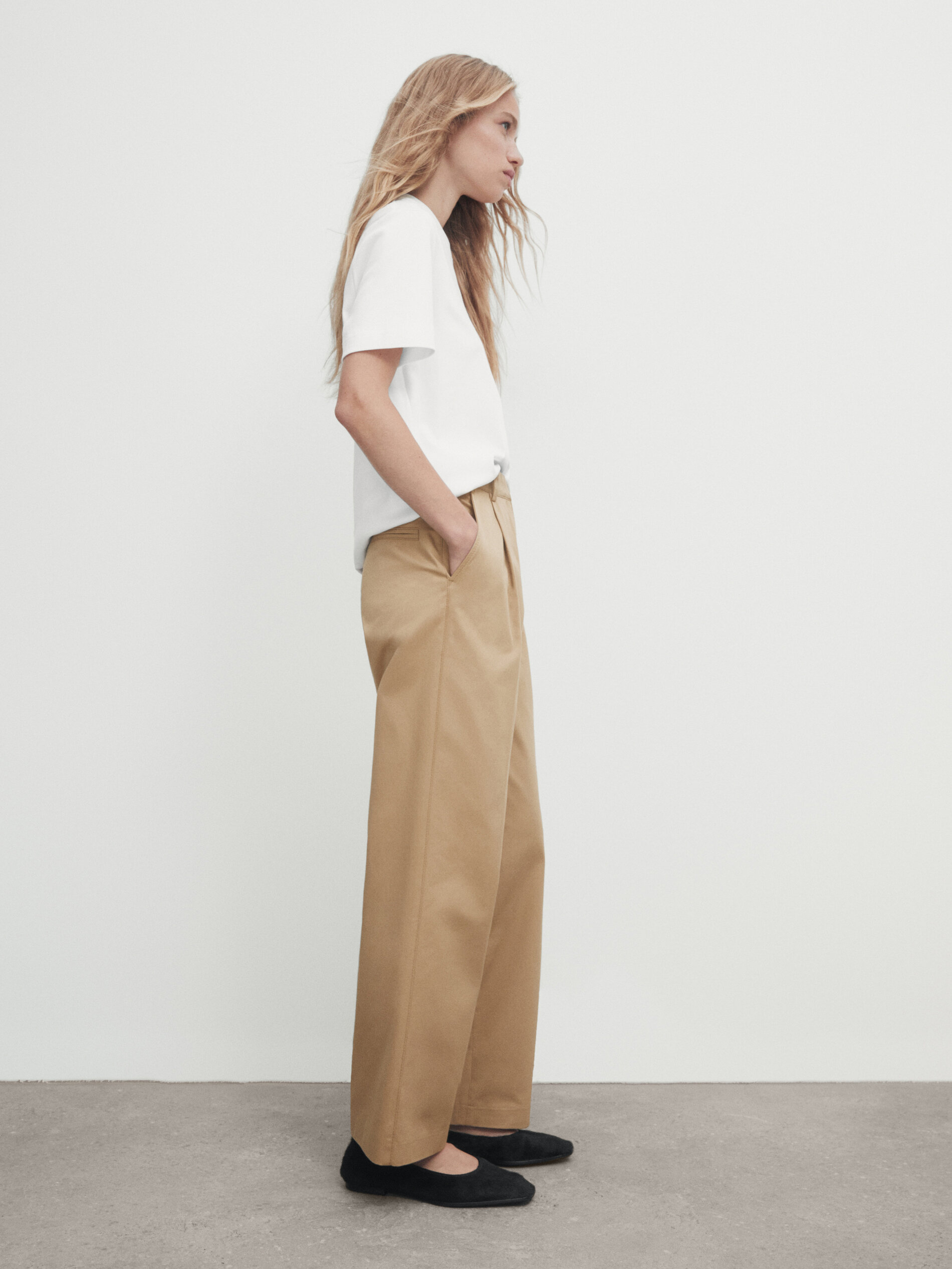 Cotton darted straight fit trousers