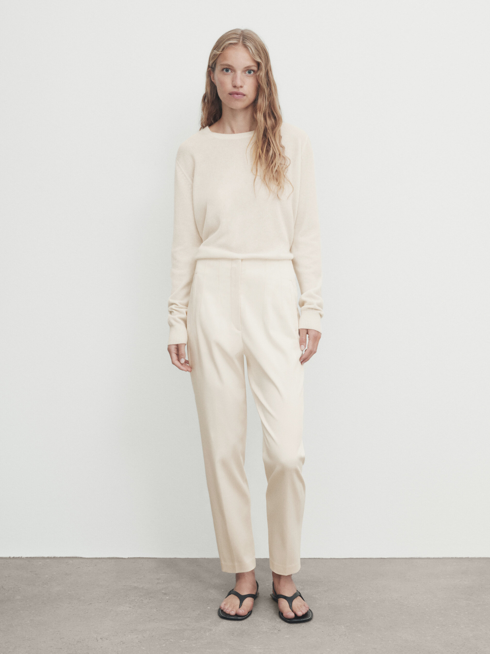 ASOS EDITION high waisted trouser in textured jersey in cream | ASOS
