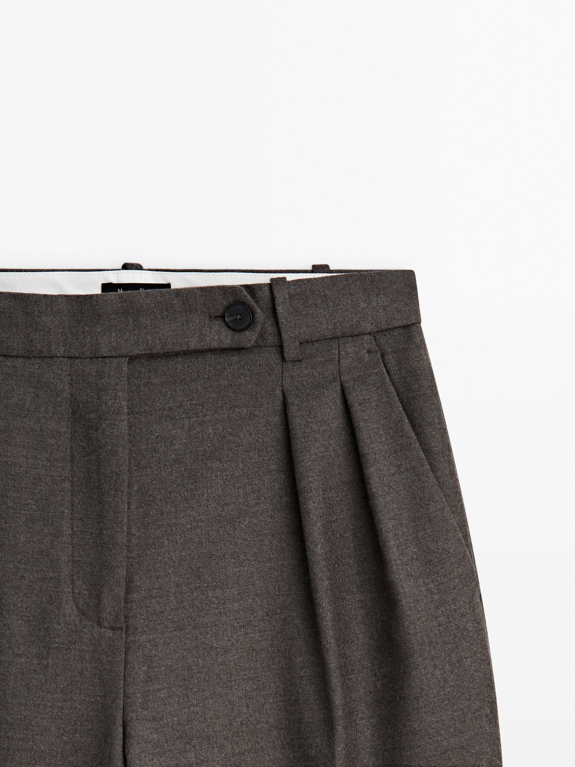 Carrot fit melange wool blend darted suit trousers