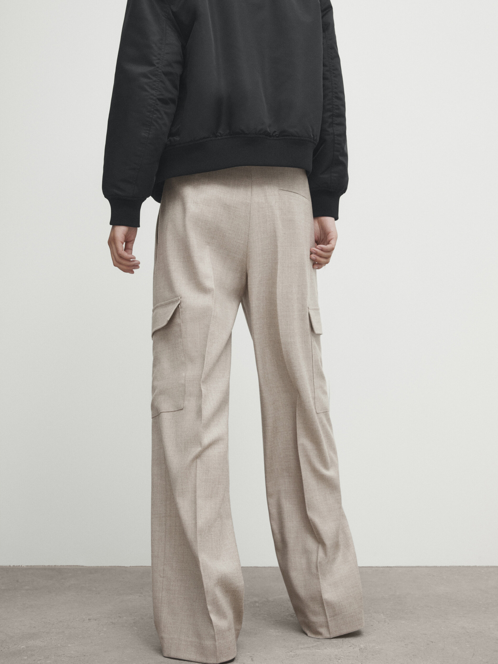 Pantalon cargo en flanelle de laine m lang e Beige Habill