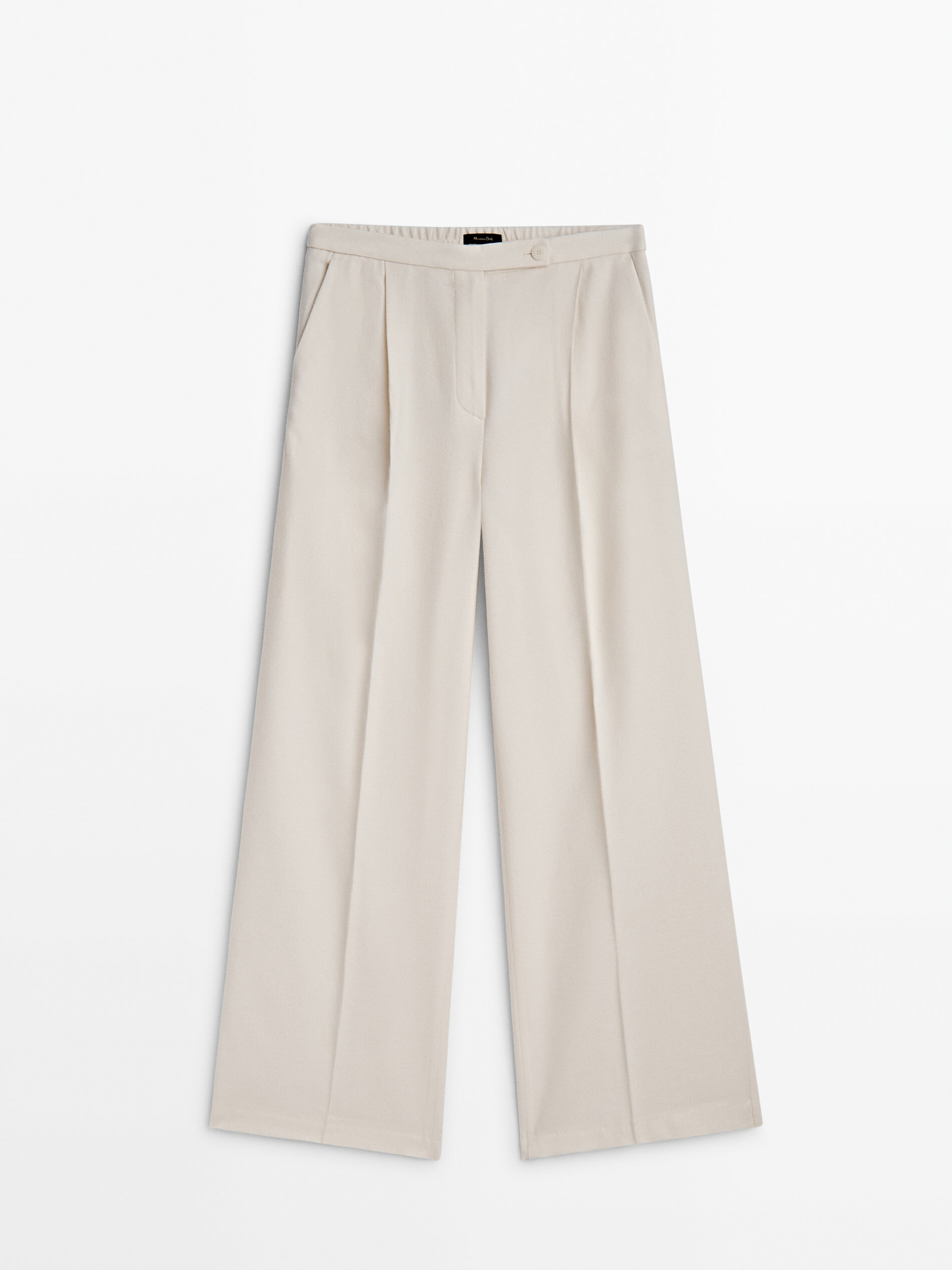 Wide leg suit trousers with an elastic waistband Cream Dressy