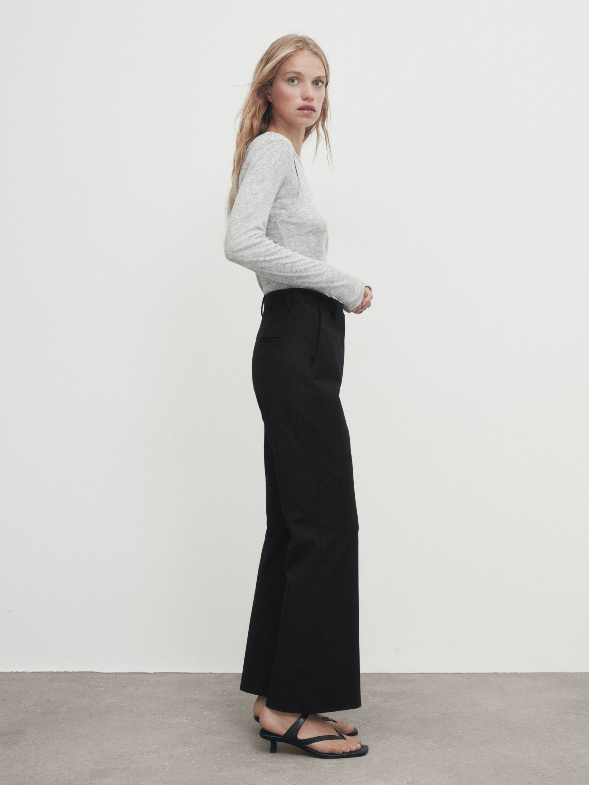 Black wide leg top flared trousers