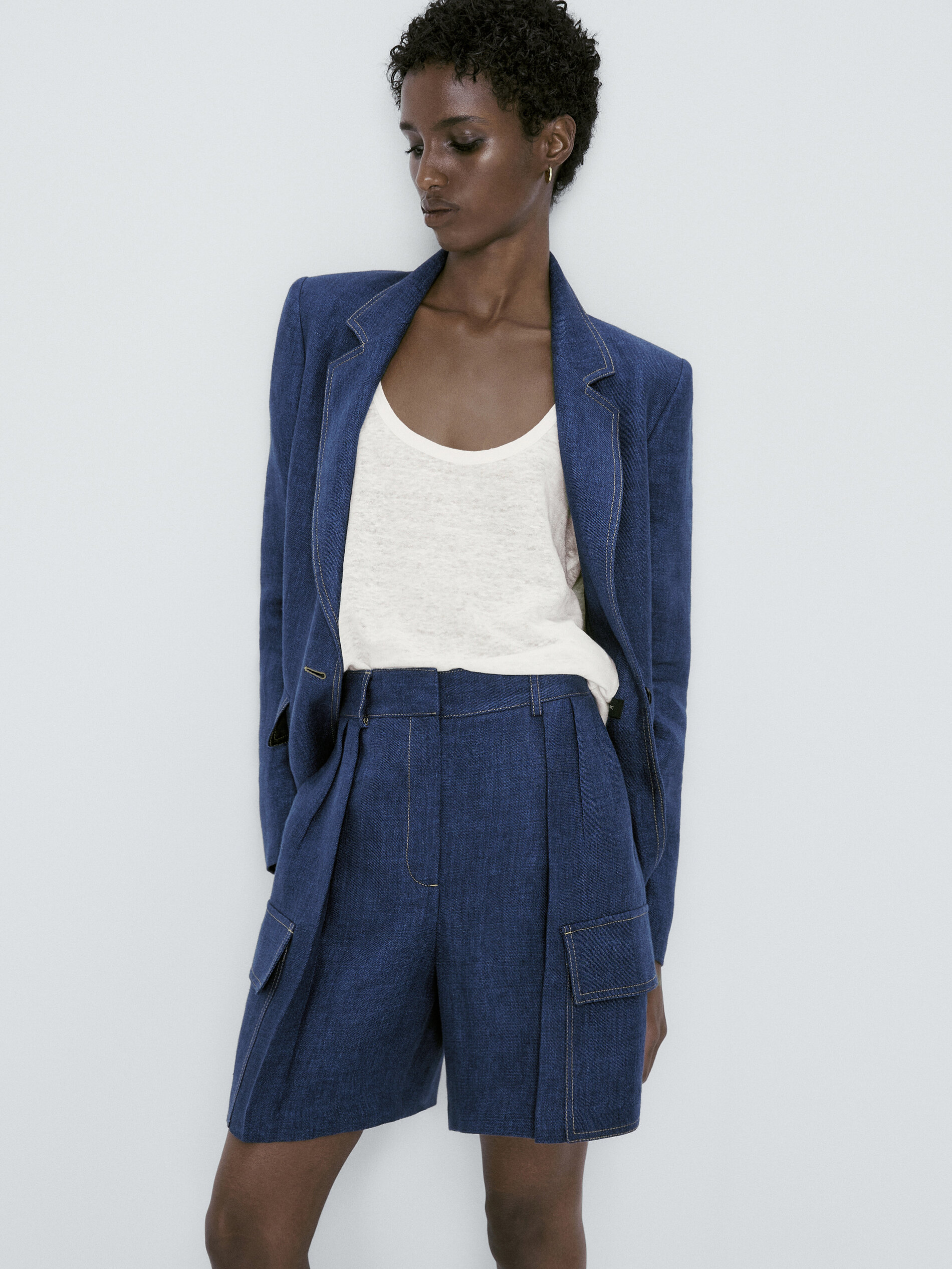 Women's linen top cargo bermuda shorts