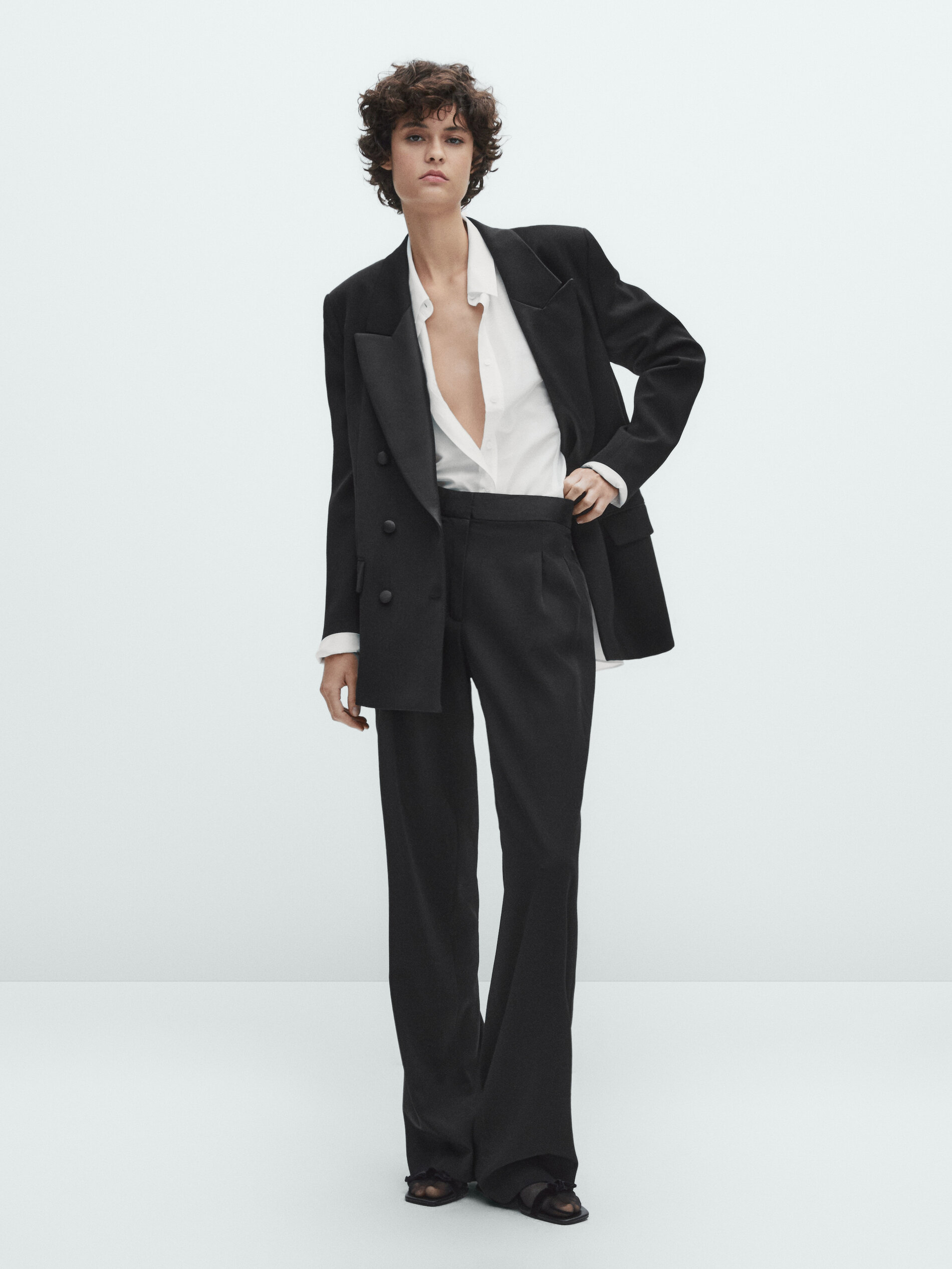 Pantalon tailleur satin la taille Noir Jupes Massimo Dutti