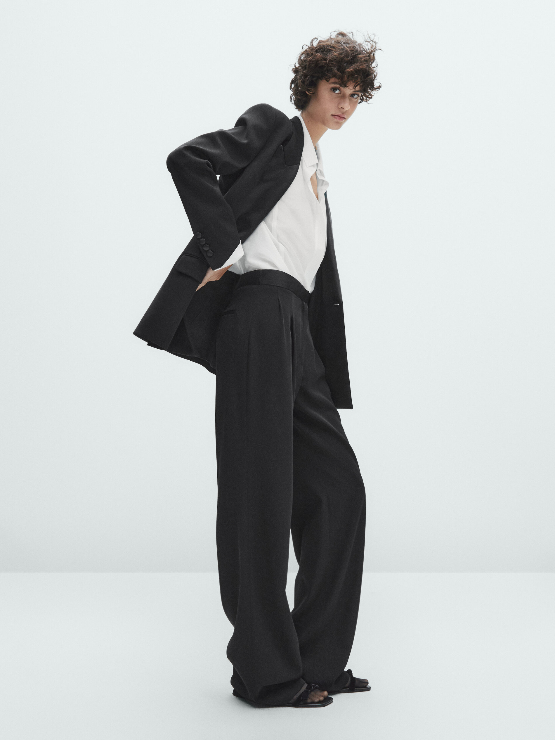 Pantalon tailleur satin la taille Noir Jupes Massimo Dutti