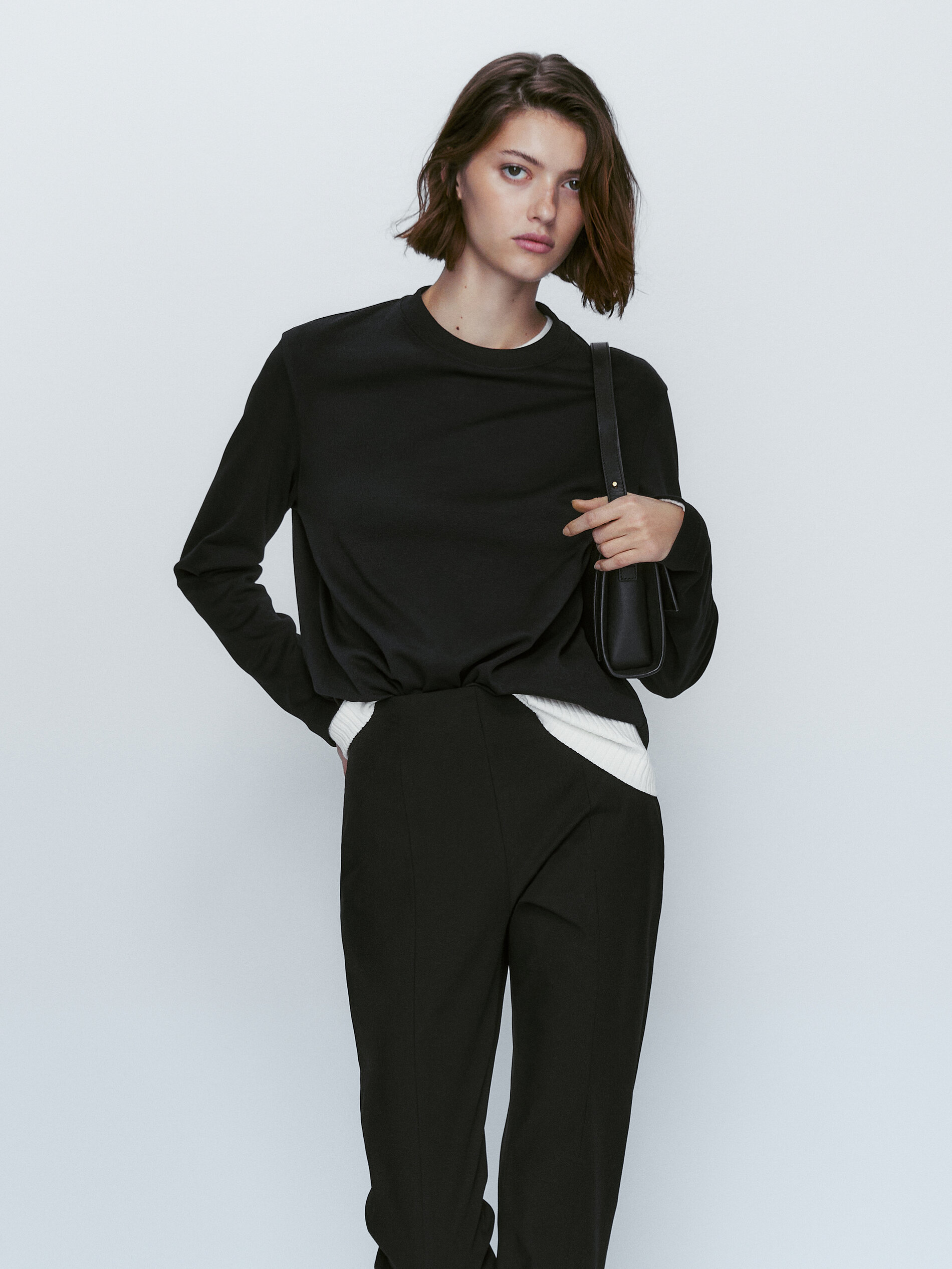 Black slim fit cotton blend trousers Black Dressy Massimo Dutti
