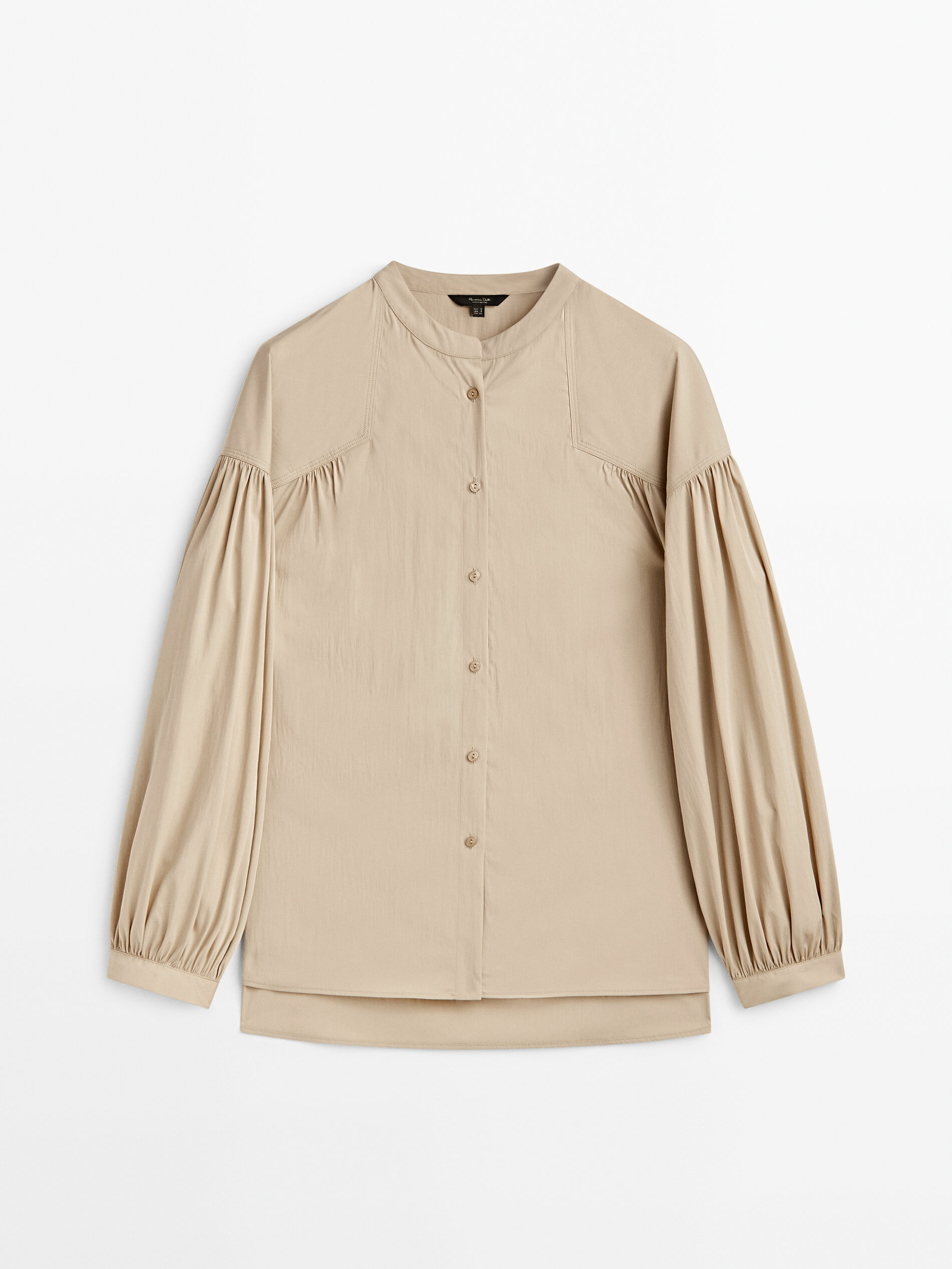 Camisa frunces cuello mao Tostado Camisas Massimo Dutti