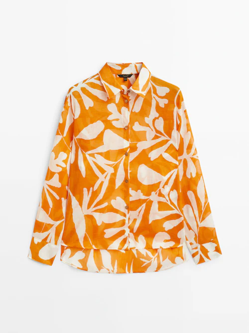 Ramie shirt with floral graphic print