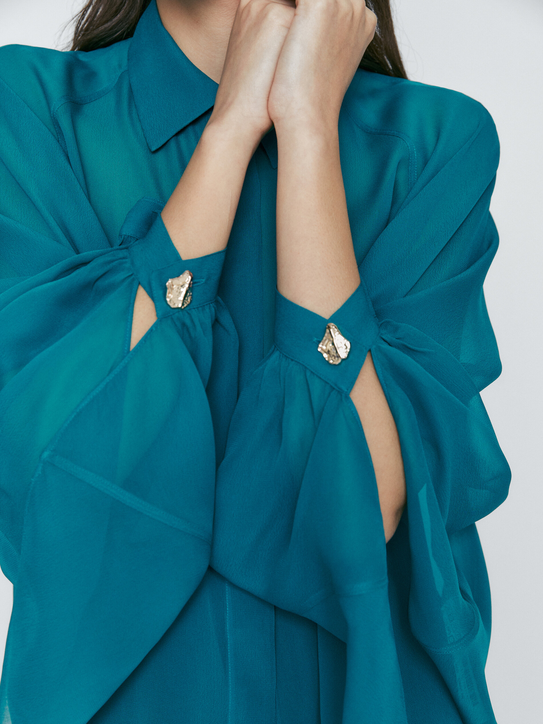 Flowing shirt with cape sleeves Green Shirts Massimo Dutti