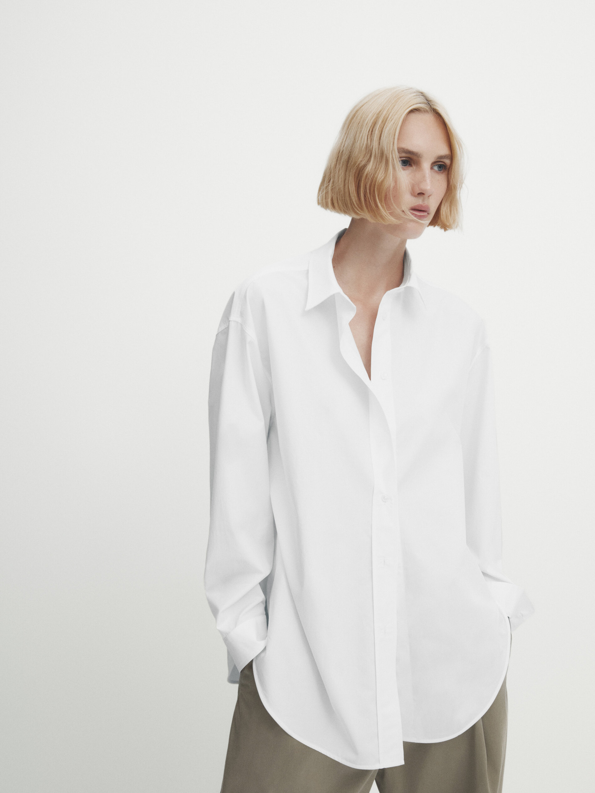 Cotton poplin shirt · White · Shirts | Massimo Dutti