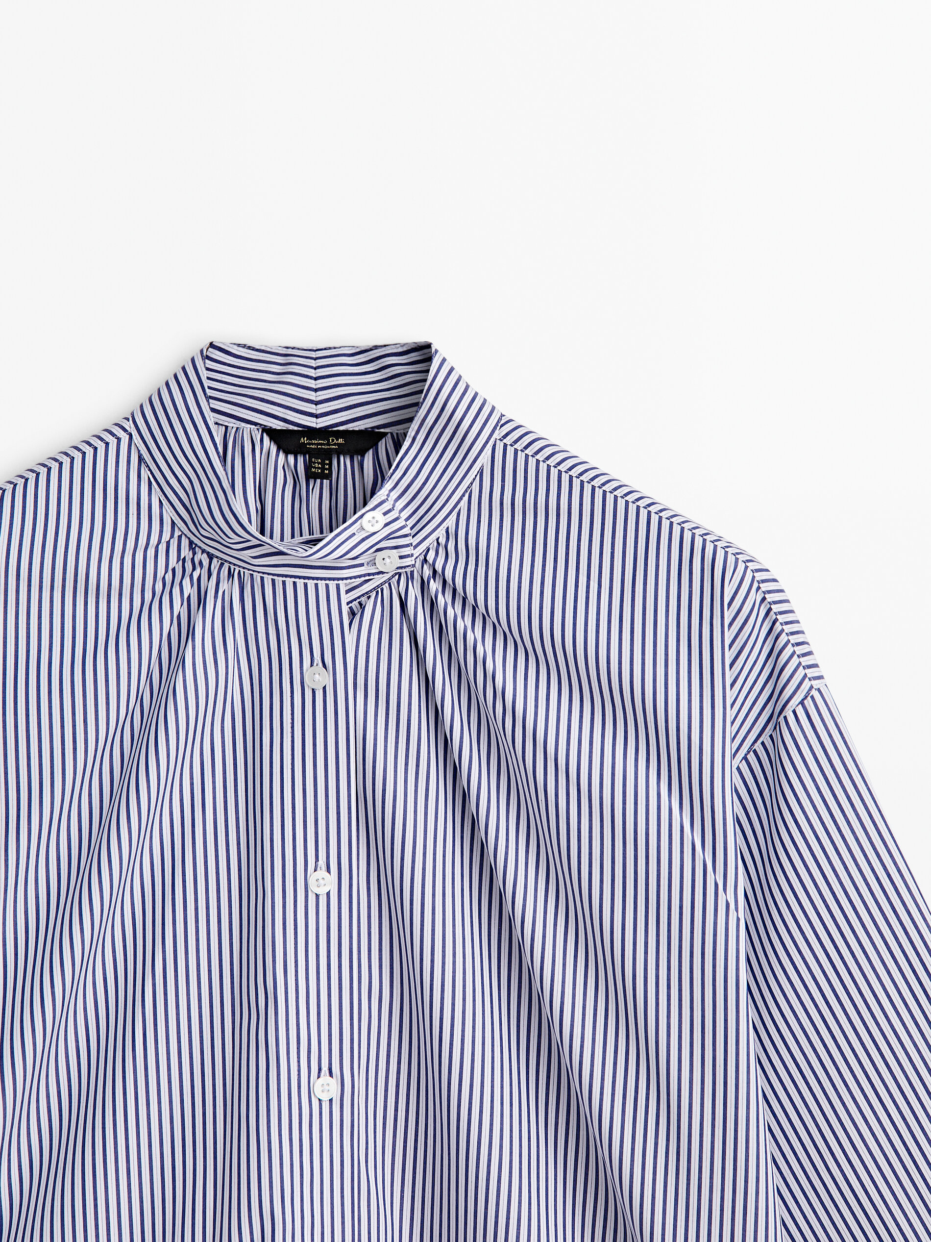 Striped shirt with gathered collar detail · Blue · Shirts
