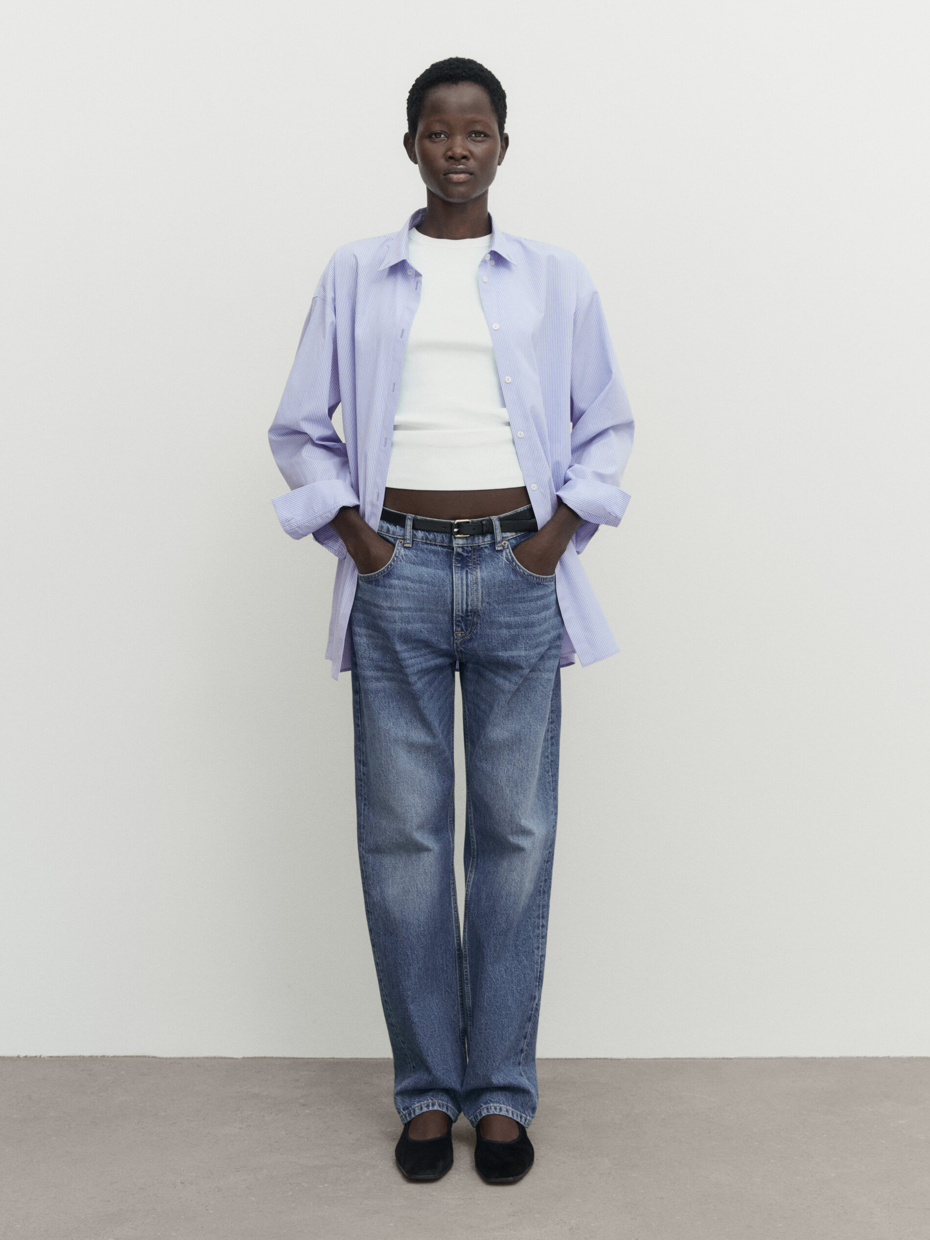 Chemisier en coton rayures Bleu Chemises Massimo Dutti