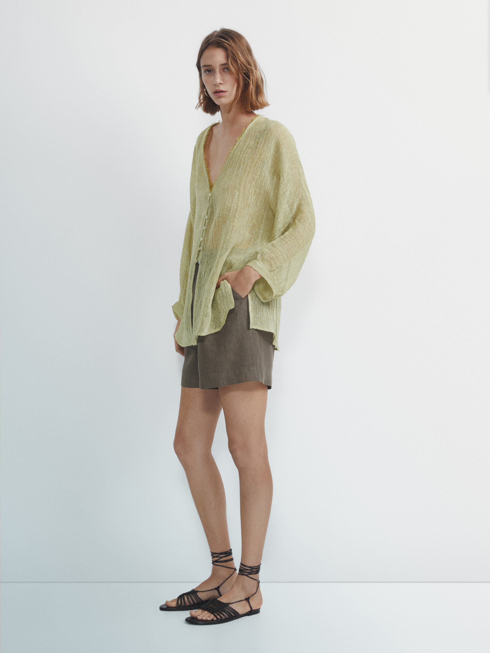 Camicia misto lino con finitura waffle Pietra Camicie