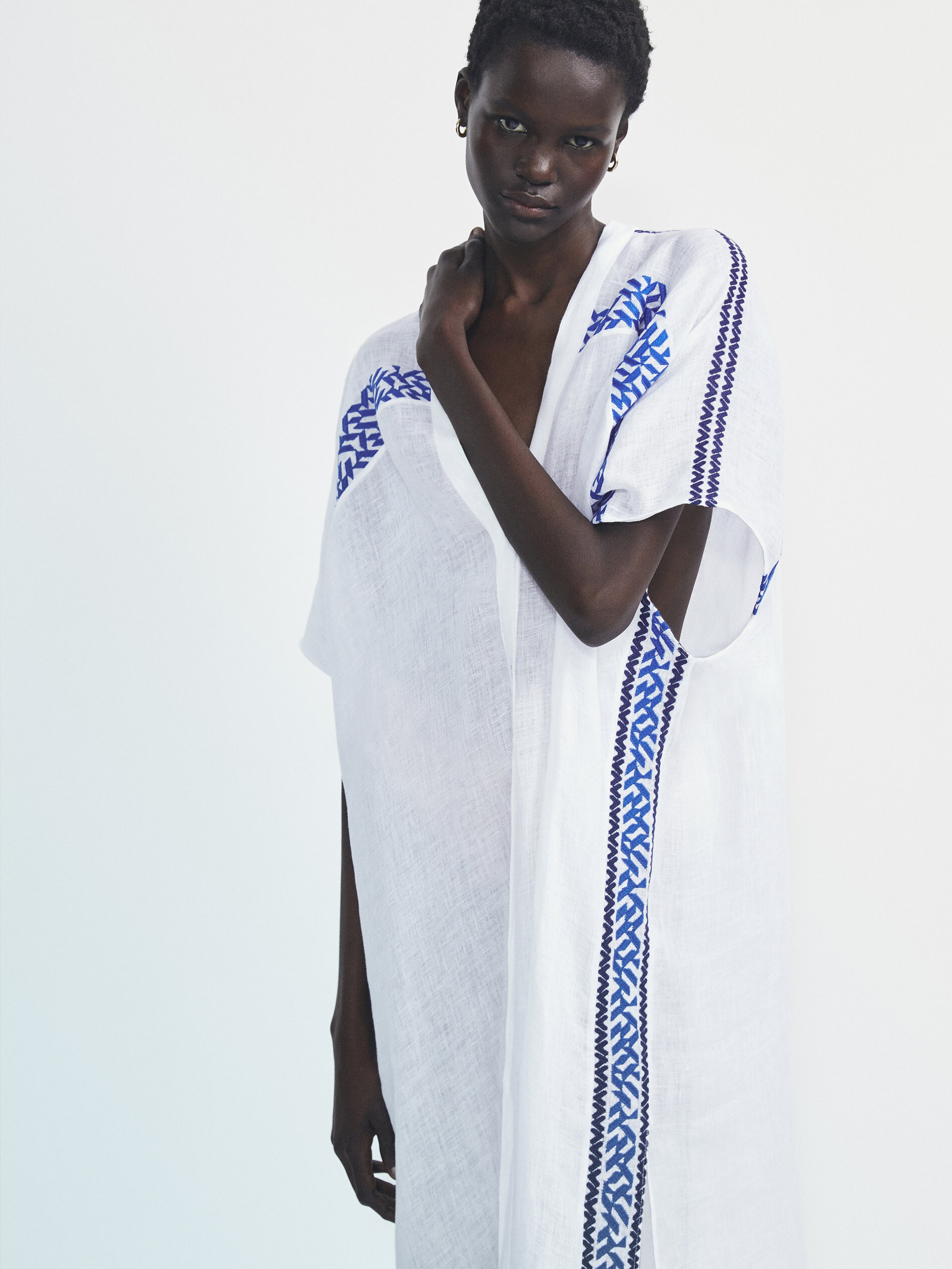 Maxi blusa larga camiseiro linho bordados Branco Camisas