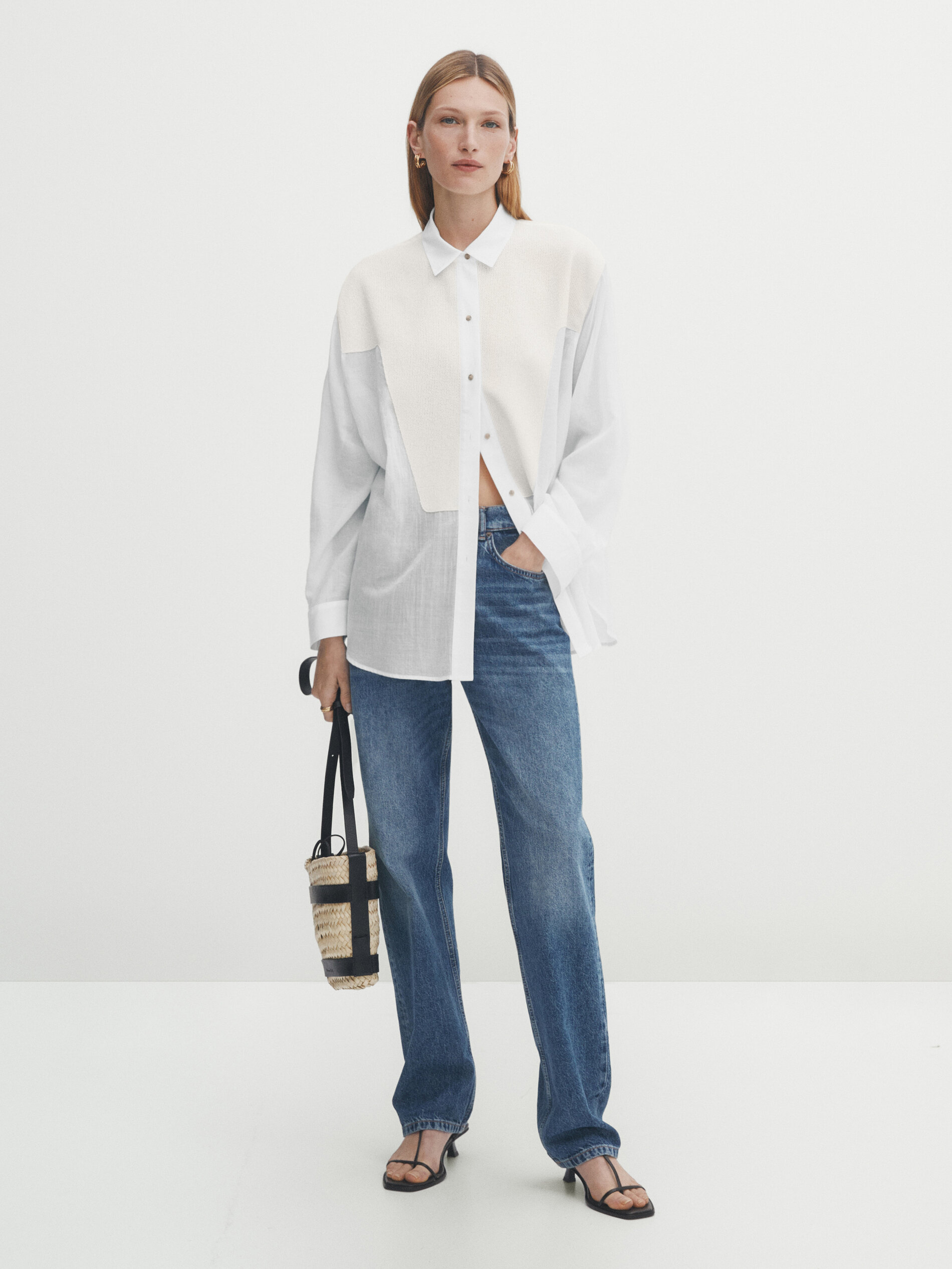 Semi sheer shirt with chest detailing White Shirts Massimo Dutti