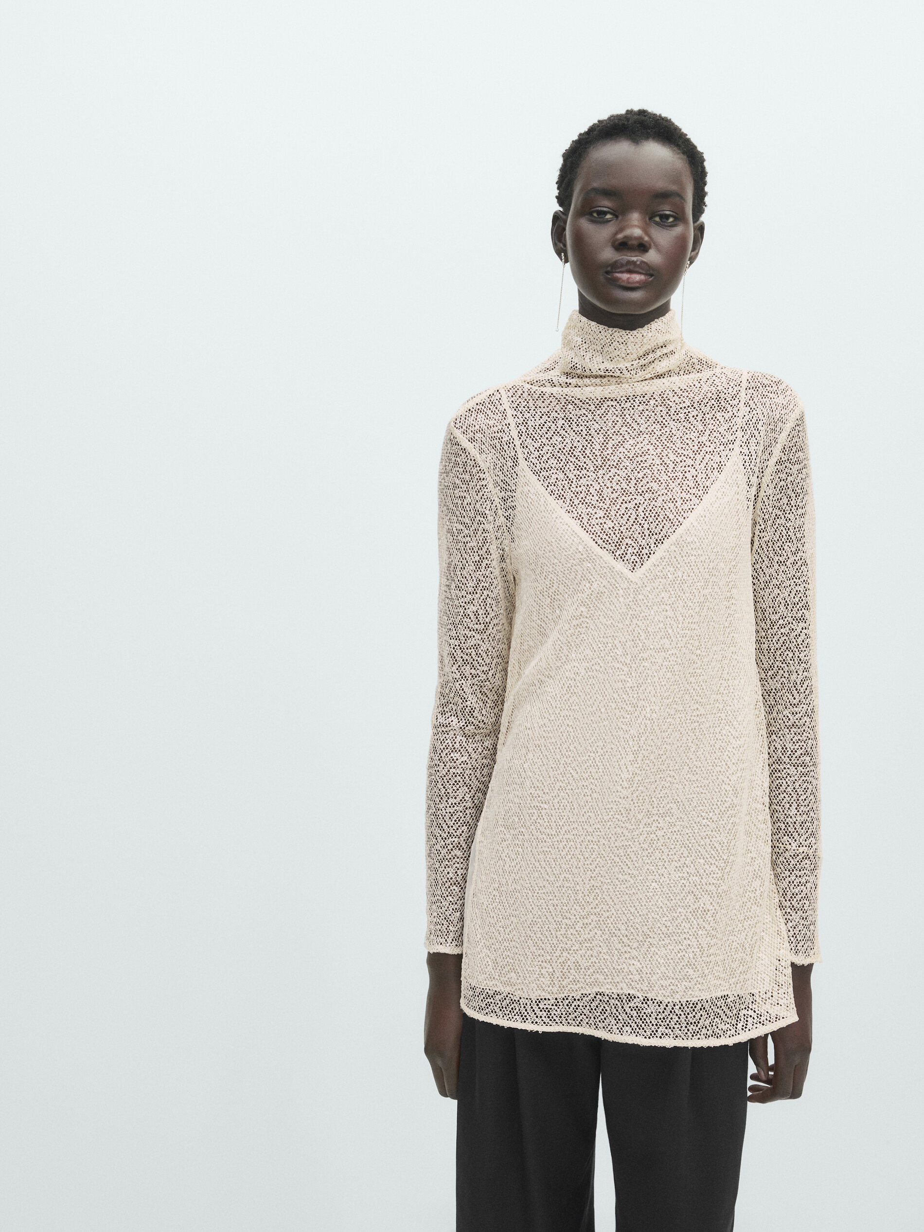 Sequinned high neck blouse with interior top Champagne Shirts