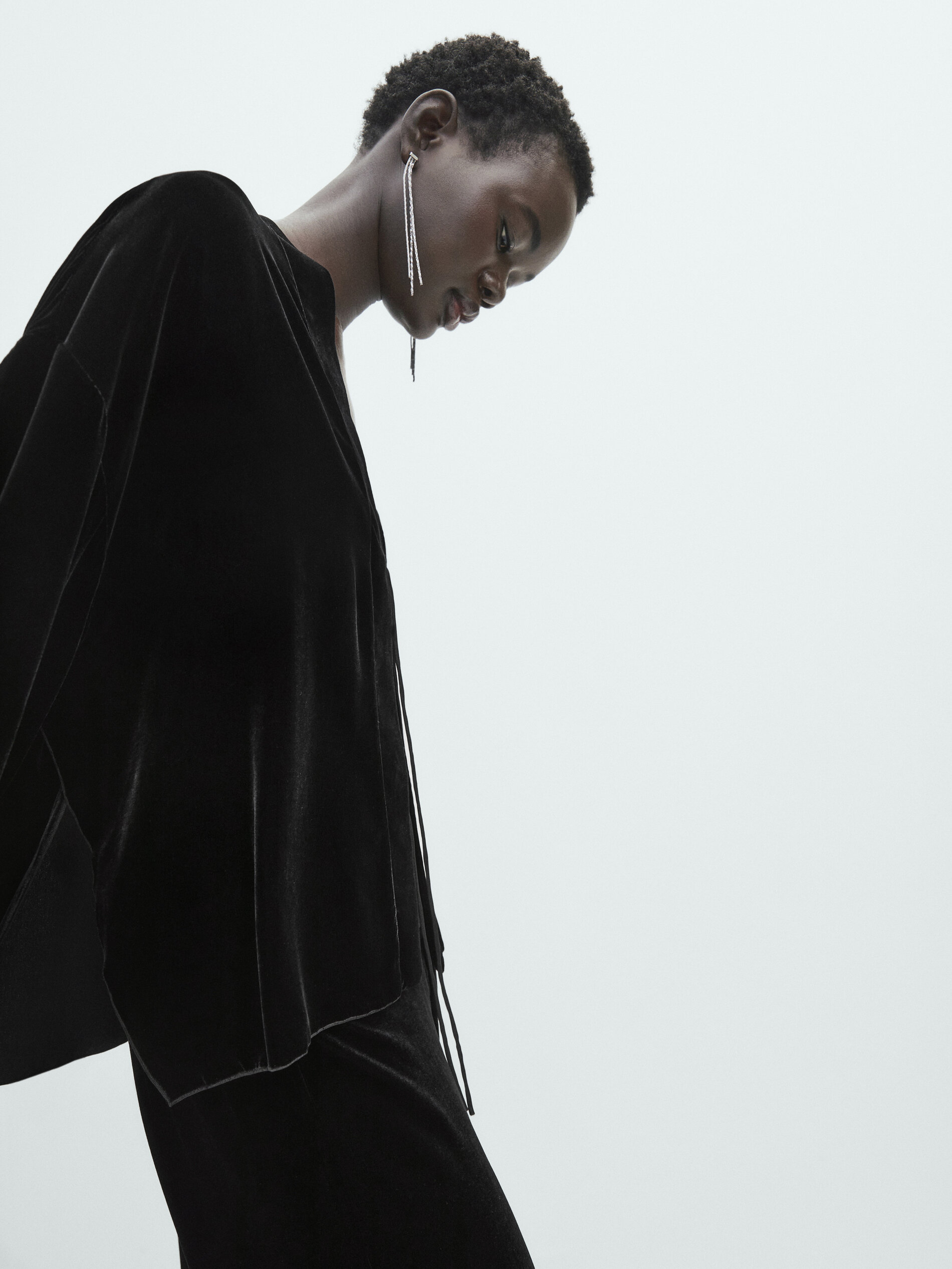 Velvet kimono blouse with ties Black Shirts Massimo Dutti