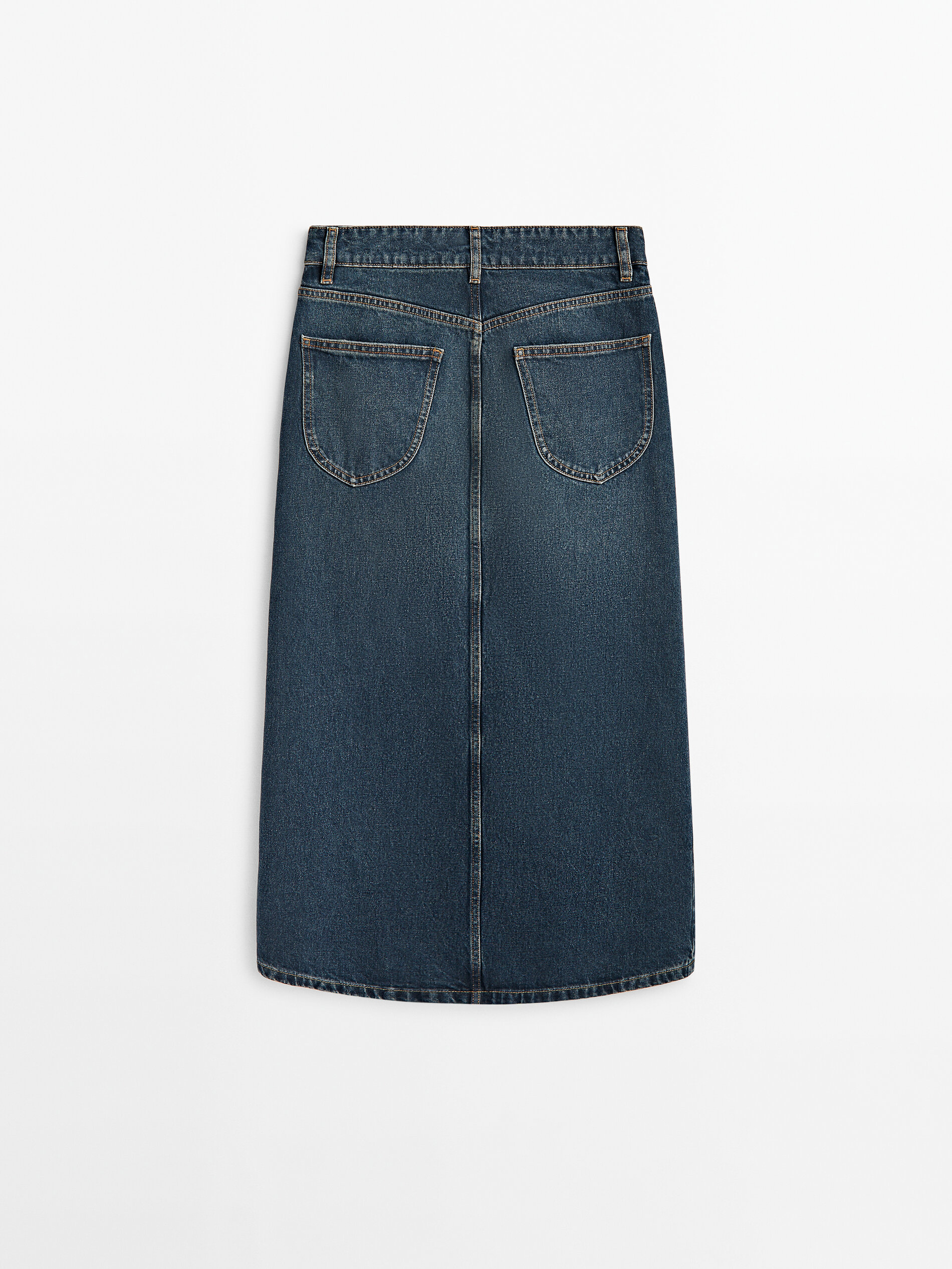 Knee length top faded denim skirt