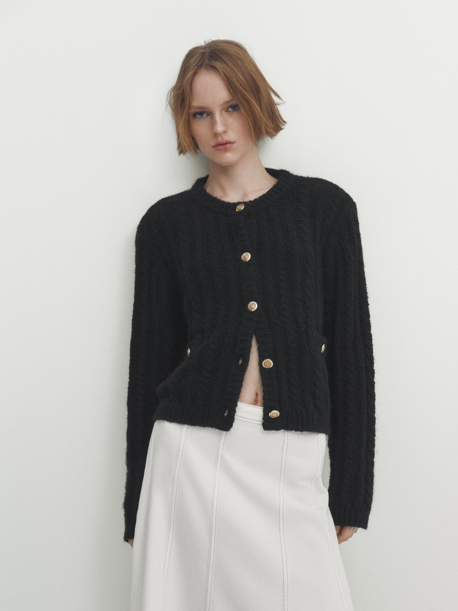 High waist panelled denim skirt Cream Smart Skirts Massimo