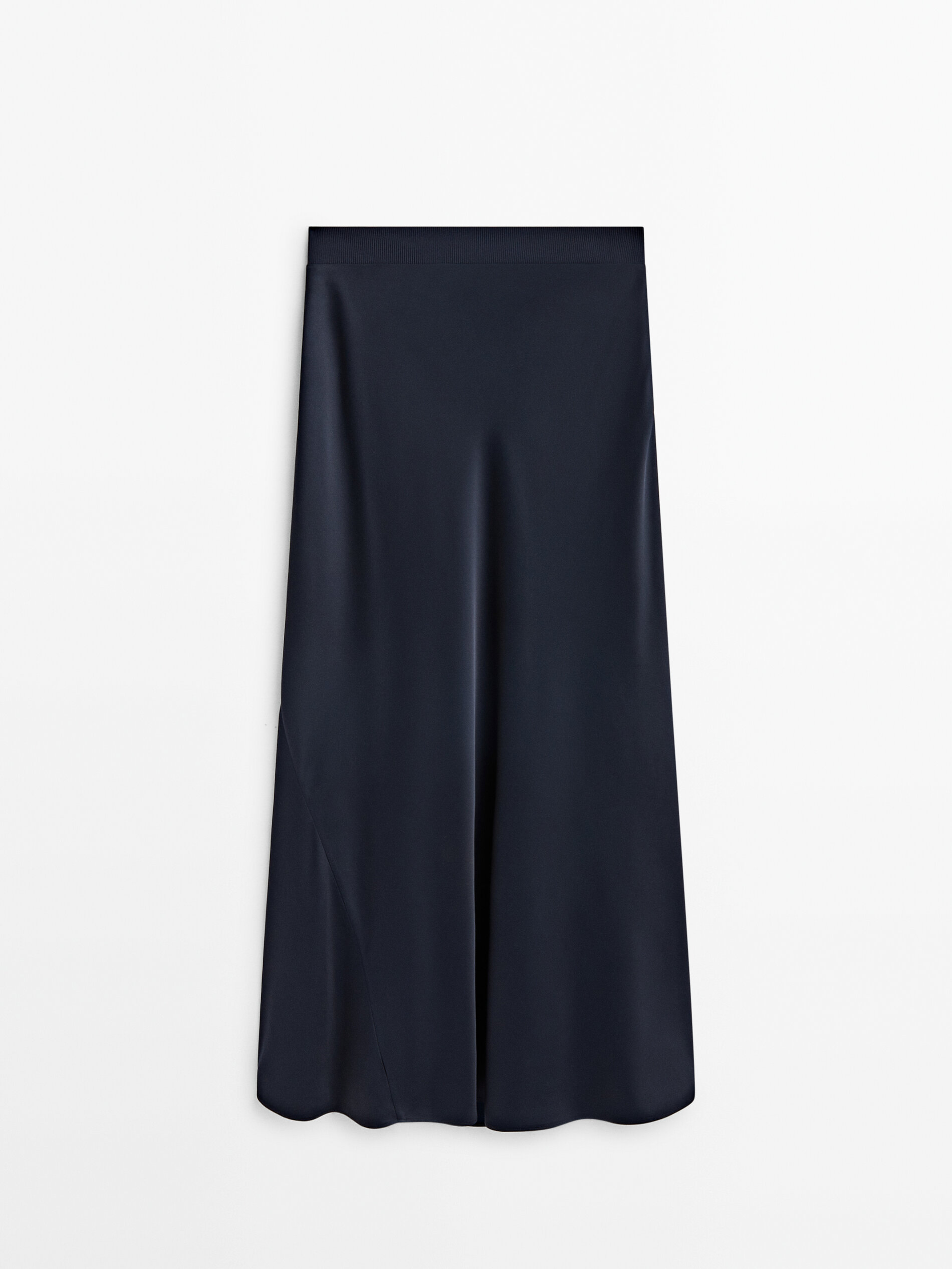 Satin lace trimmed midi skirt with ribbed waistband
