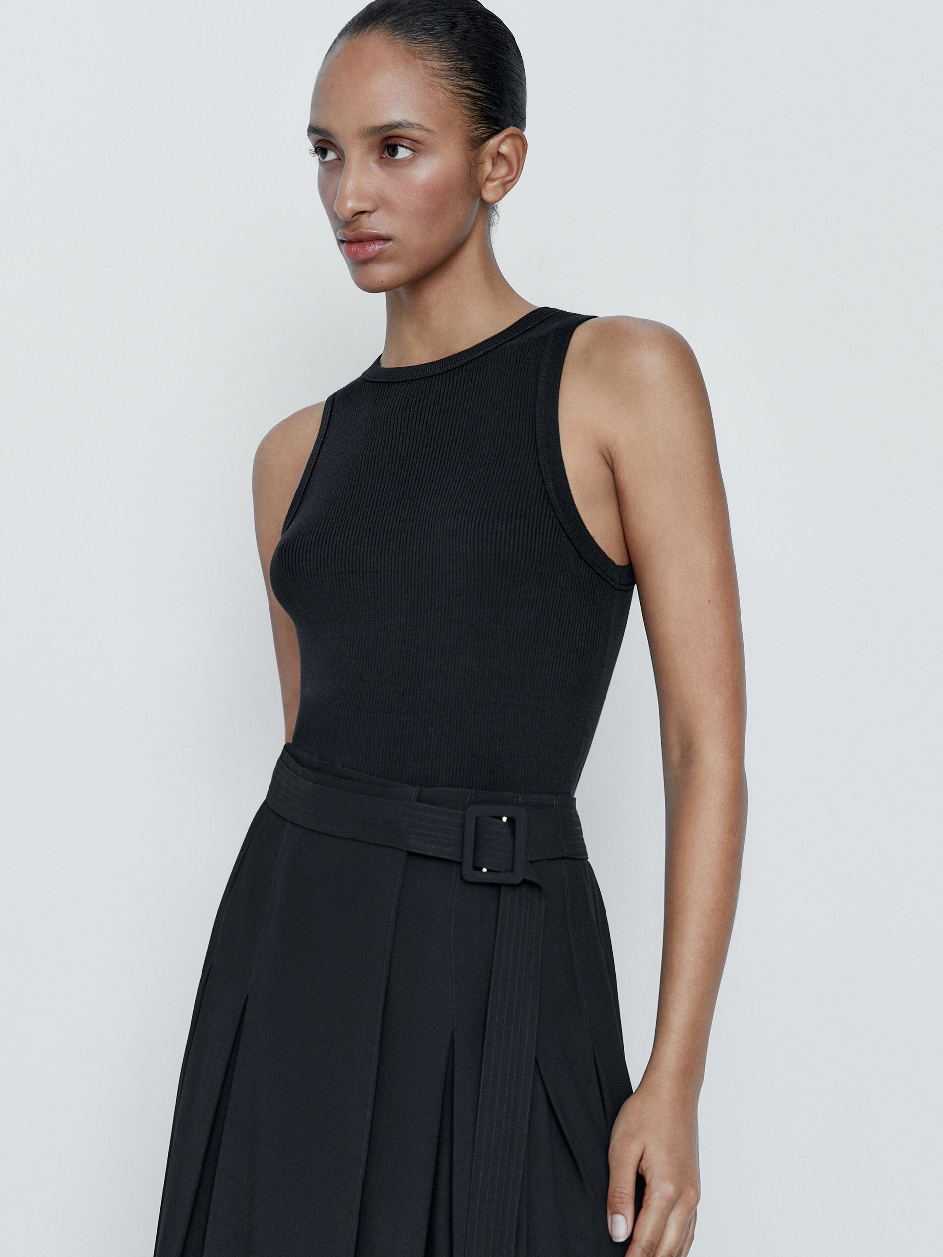Black box pleat midi skirt Black Smart Skirts Massimo Dutti