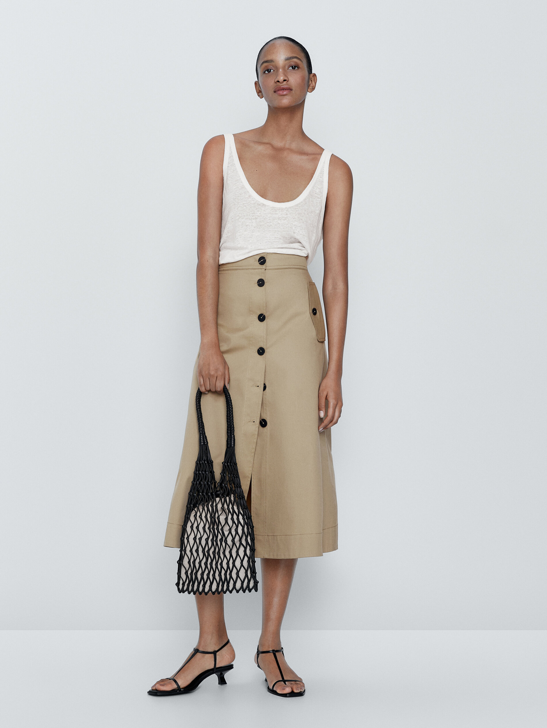 Tan skirt with buttons hotsell