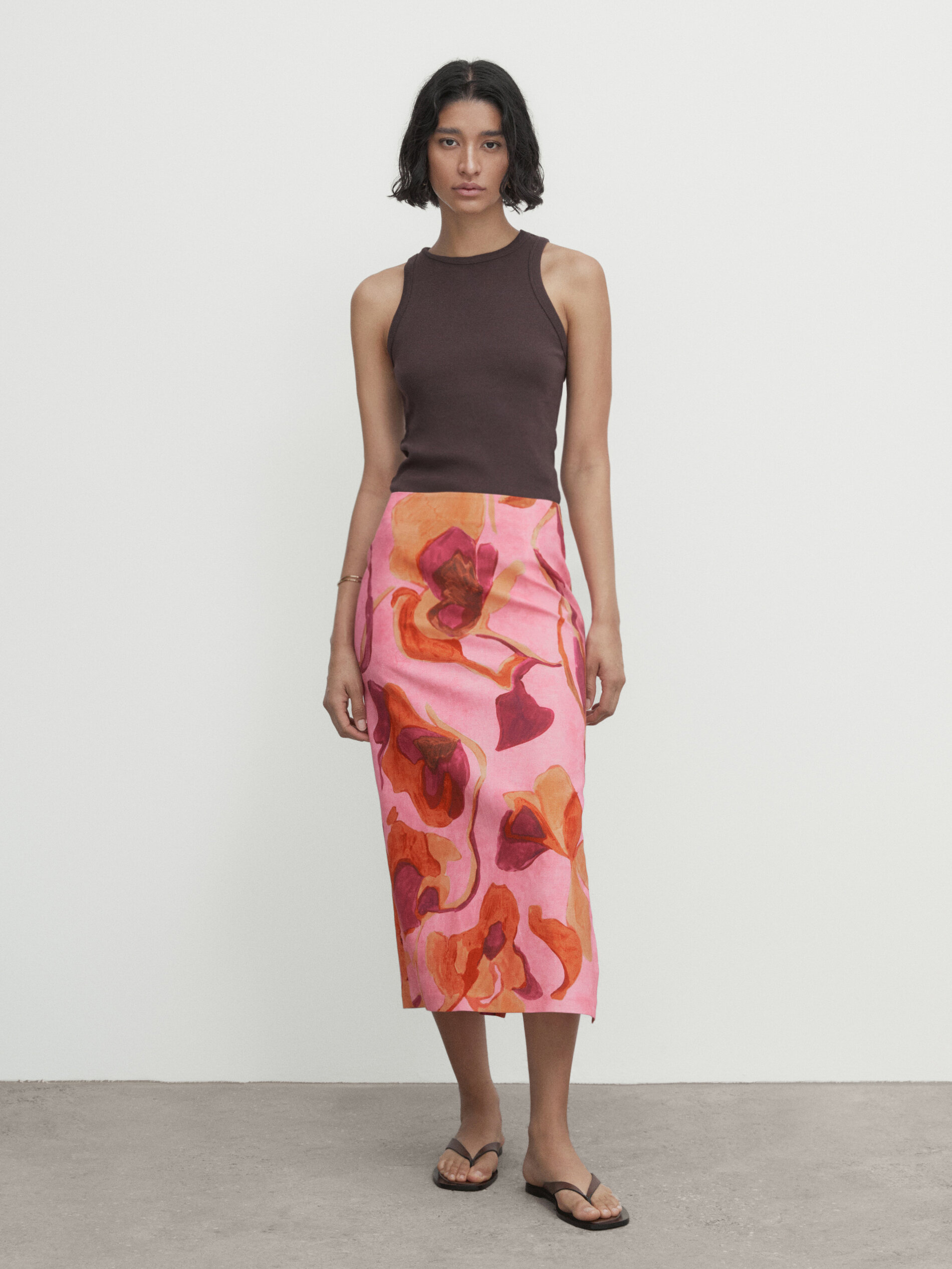 Jupe midi imprim floral